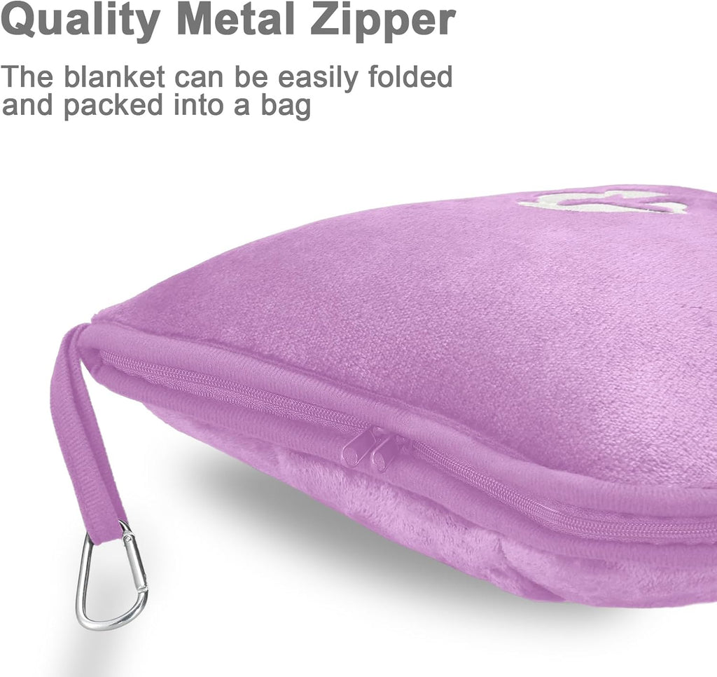JungleStar Travel Blanket and Pillow Compact, Soft 2 in 1 Airplane Blanket with Soft Bag Pillowcase, Hand Luggage Sleeve and Backpack Clip (…
