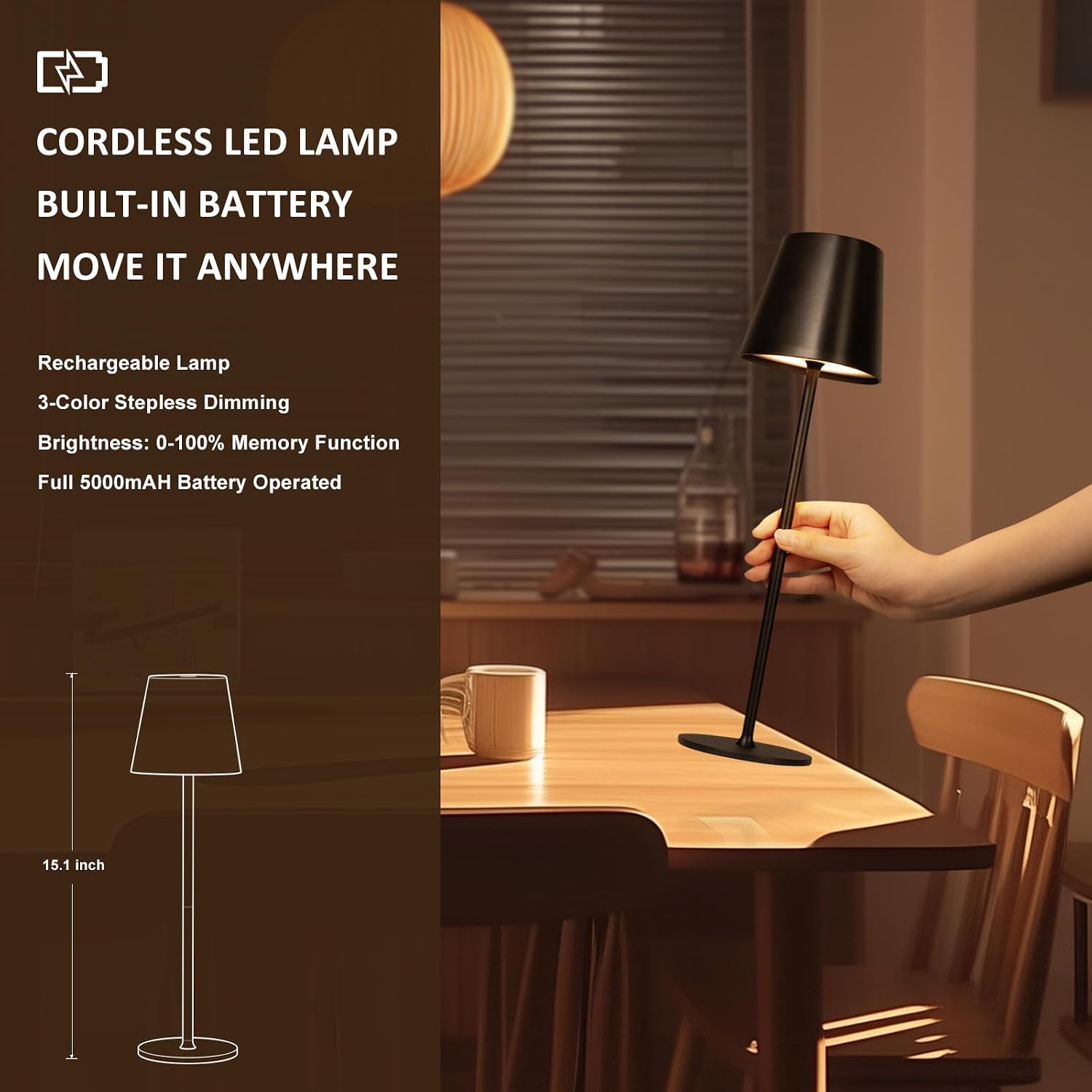 Kakanuo Cordless Table Lamps Pack of 4, Portable LED Battery Operated Lamp, Wireless Rechargeable Lamp, 3 Color Stepless Table Lamp for…