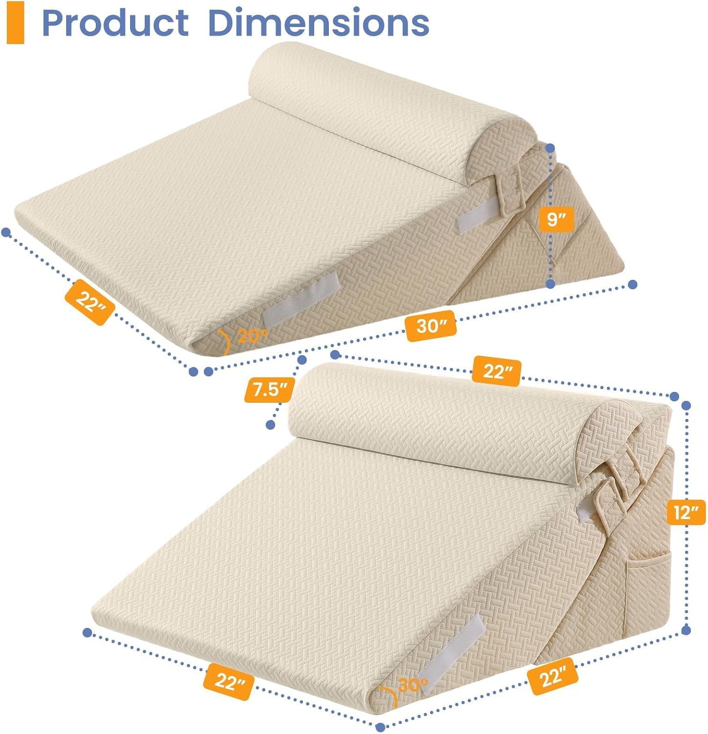Sasttie Wedge Pillow Set for After Surgery, 2PCS Adjustable Bed Wedge Pillow Headboard with Memory Foam Neck Cushion – for Acid Reflux, Sle…