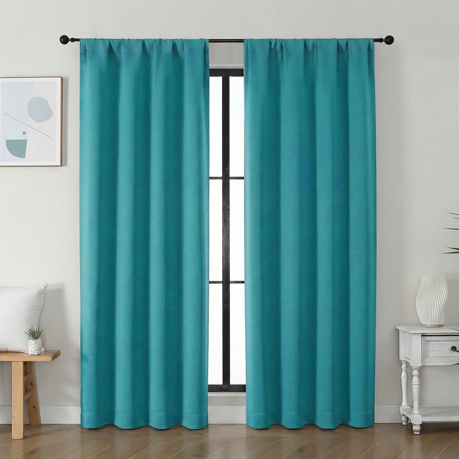 Simplebrand Ava Teal Blackout Curtains for Bedroom 72 Inch Length 2 Panels Set, Privacy Thermal Insulated Rod Pocket Door Window Curtains f…
