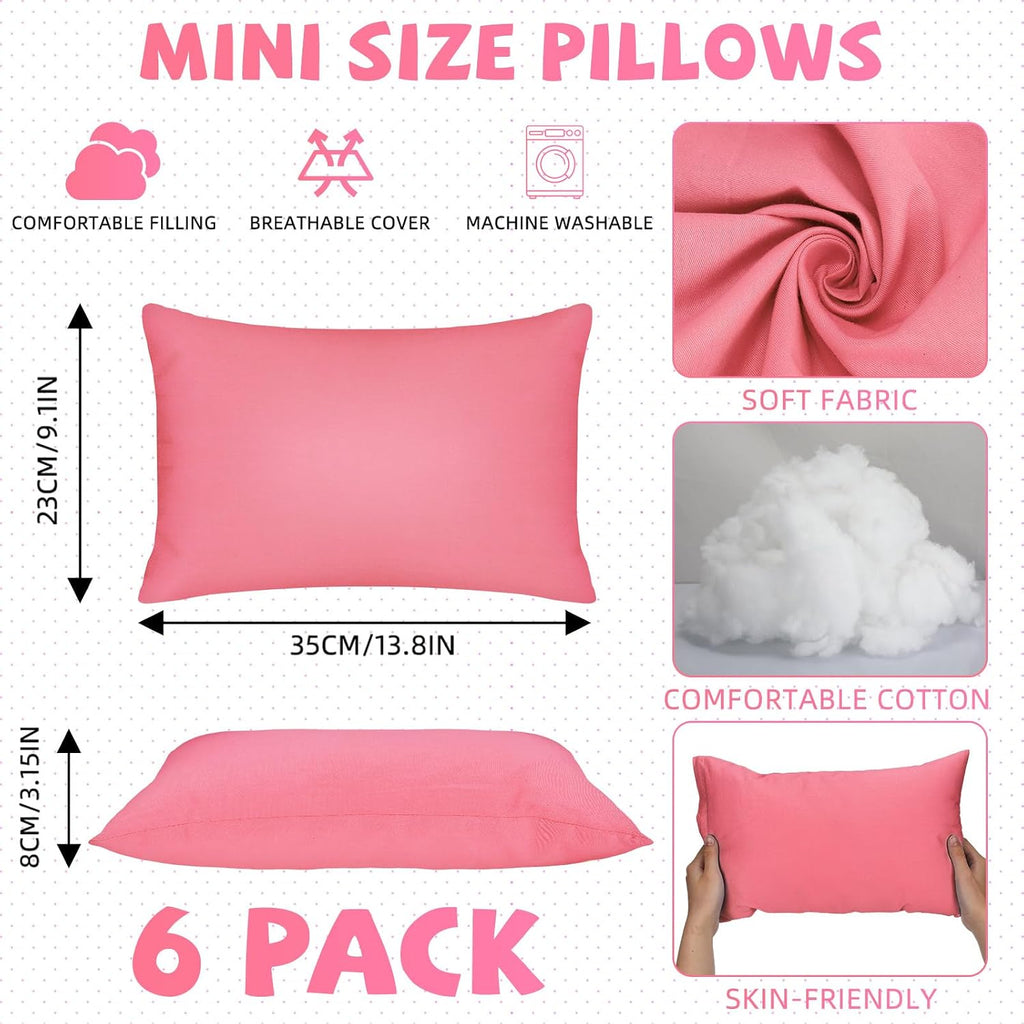 Kigley 6 Pack Mini Pillows Bulk Small Pillows 14"x9" Soft Travel Nap Pillow for Daycare Nap Time Pet Neck Lumbar 6 Pack 9 inches Pink