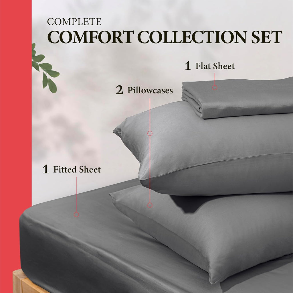 AshtonSheets 100% Egyptian Cotton Queen Size Sheet Set - 600 Series Refined Collection Sheets Set for Queen Size Bed (4 PC, Dark Grey), Sof…