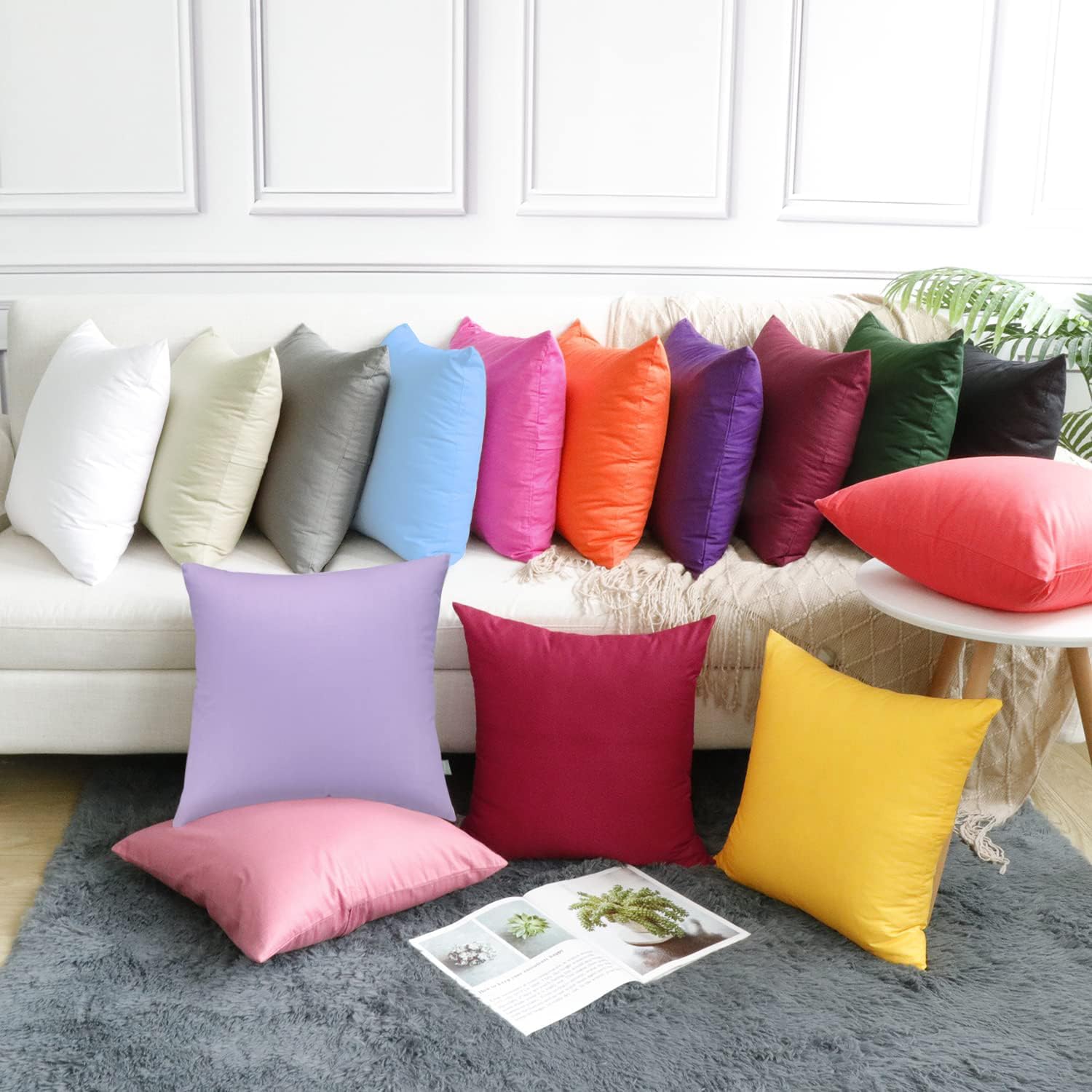 Thmyo 4-Pack 100% Cotton Comfortable Solid Decorative Throw Pillow Cases Square Cushion Covers Sublimation Blank DIY Throw Pillowcase (Only…
