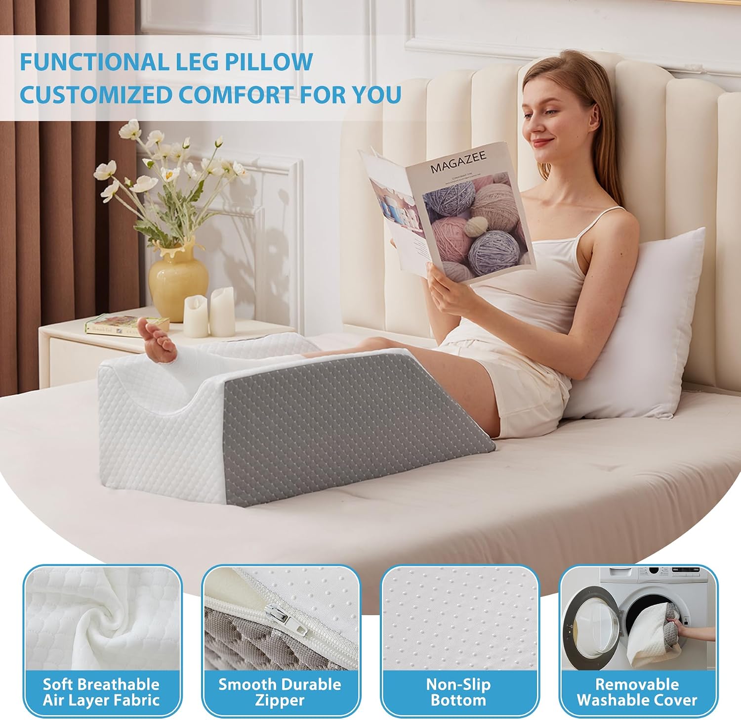 Megcxit Leg Elevation Pillows for After Surgery, Injury or Rest, Memory Foam Leg Elevating Pillow, Leg Pillow Elevation Blood Circulation,…
