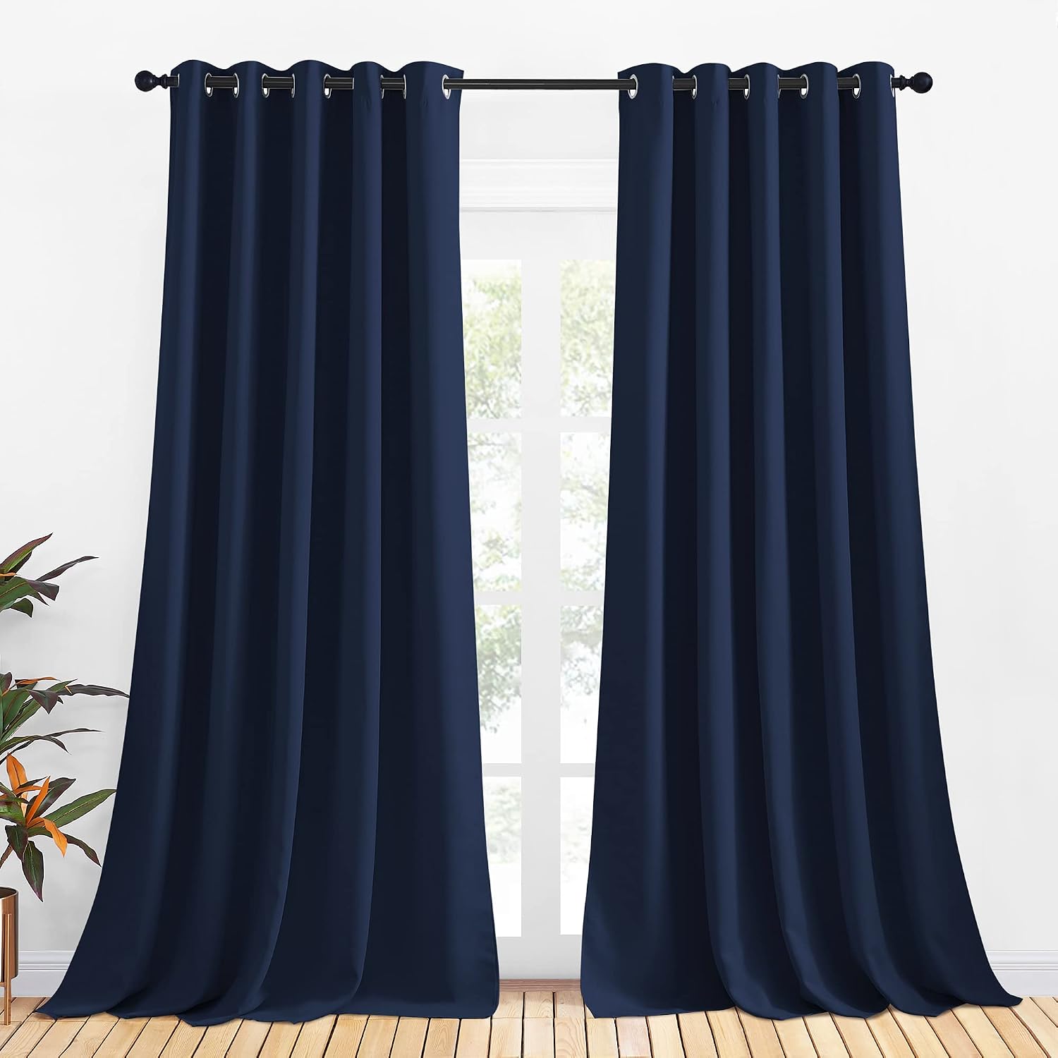 NICETOWN Blackout Curtain Panels, Window Treatment Energy Saving Thermal Insulated Solid Grommet Blackout Drapes/Draperies (Navy, 1 Pair…