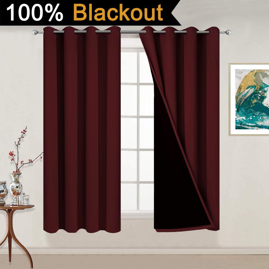 Yakamok Thermal Insulated 100% Blackout Curtains for Bedroom, Heat Blocking Drapes for Living Room(52Wx54L, Burgundy Red, 2 Panels) 1.6 inc…