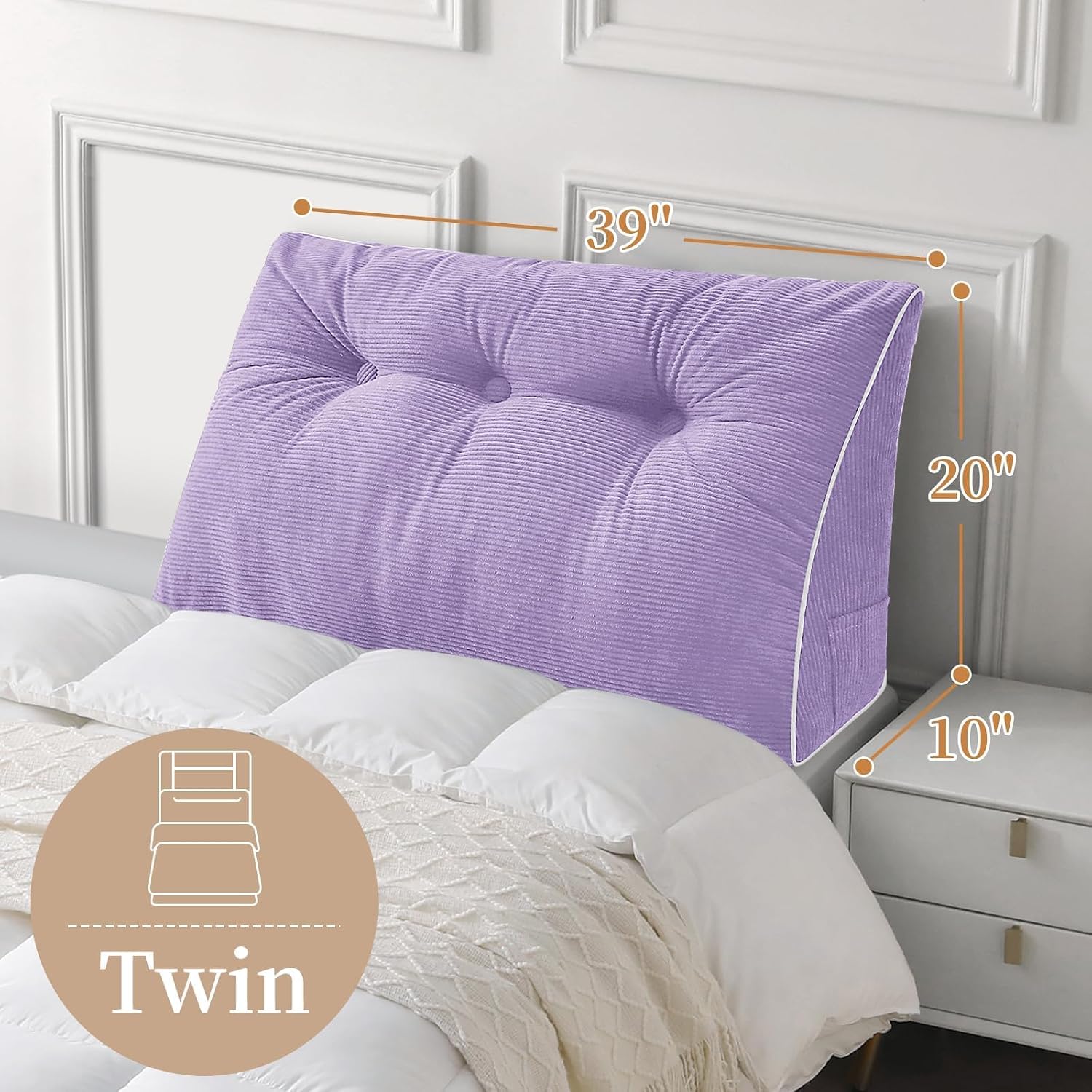 Sasttie Headboard Pillow Twin/Twin XL, Wedge Pillow Headboard for Dorm, Triangular Daybed Backrest Cushion for Sitting or Reading in Bed, w…