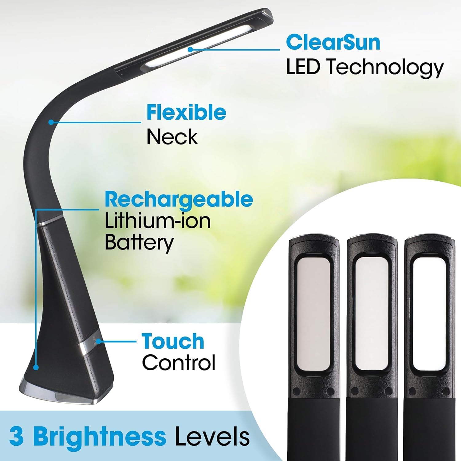Ottlite Recharge LED Desk Lamp with ClearSun LED Technology - Portable, Dimmable & Flexible Gooseneck - Travel-Friendly Task Lamp with Rech…
