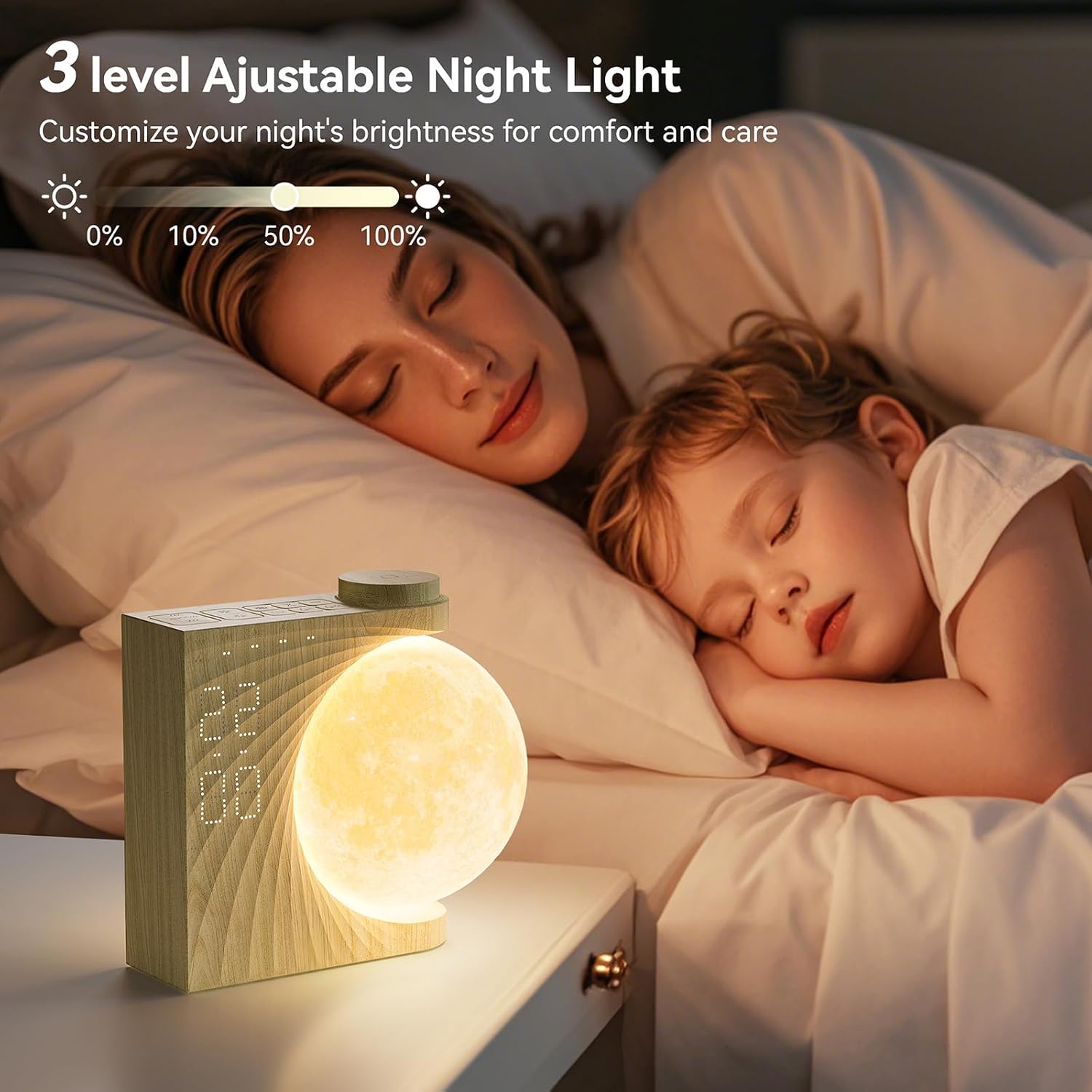 Rotating Moonlight Alarm Clock for Heavy Sleepers - Sunrise Simulation Wake-Up Light, Snooze, 10 Light Effects, 30/60/90 Timer, 10 Nature…