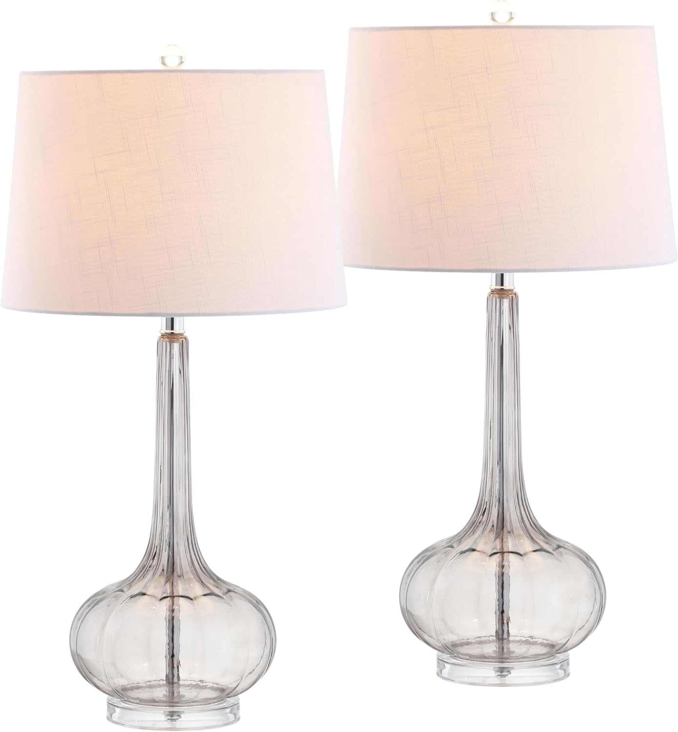 JONATHAN Y 28.5" Smoke Gray Glass Teardrop LED Table Lamp Set of 2 for Living Room Bedroom Nightstand, White Linen Shade Modern…