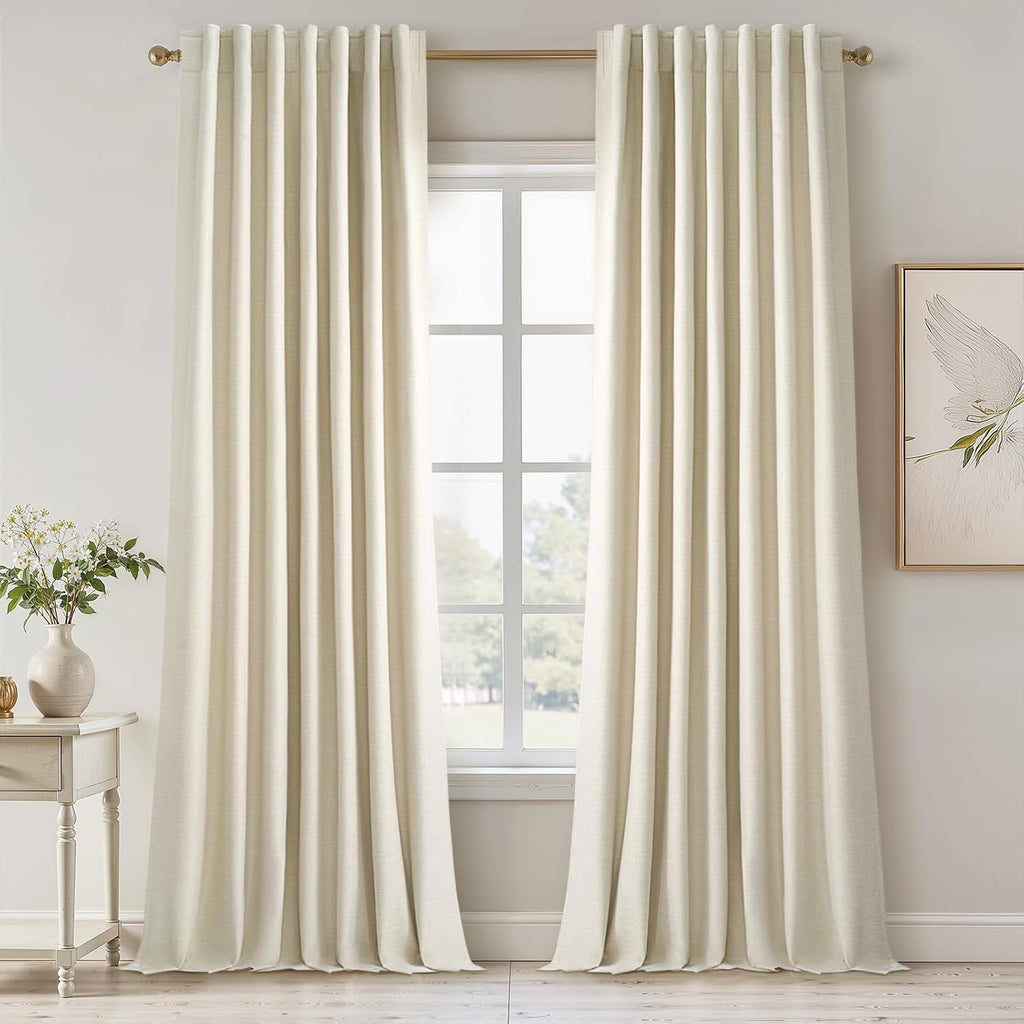 Topfinel Cream Extra Long 120 Inch Blackout Curtains for Large Window Treatment Natural Farmhouse Thick Linen Texture Sound Proof Drapes Ro…
