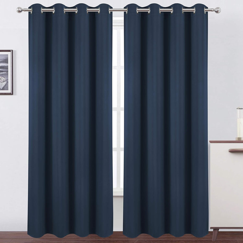 Lemomo Navy Blue Thermal Blackout Curtains/52 x 108 Inch/Set of 2 Panels Room Darkening Curtains for Bedroom 108 Inch Blue