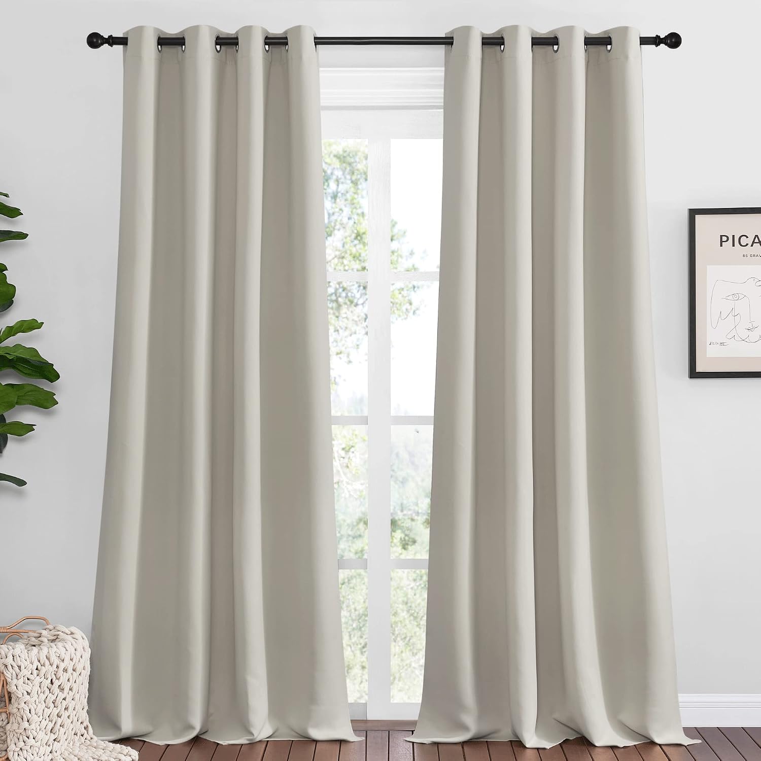 Nicetown Natural Room Darkening Curtains 108" Long for Boho Farmhouse Home Decoration, 55" Wide, Set of 2, Window Treatment Total Privacy D…