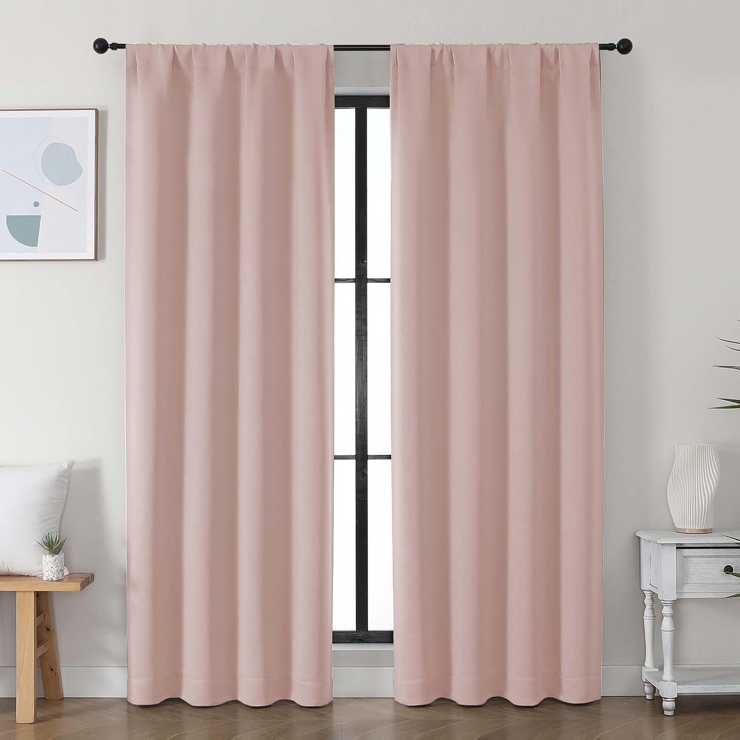 Simplebrand Ava Blush Blackout Curtains for Bedroom, 78 Inch Length, 2 Panels Set, Privacy Thermal Insulated Rod Pocket Window Curtains for…