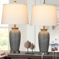 CINSARY 25" Farmhouse Jar Table Lamps Set of 2, 3 Way Touch Control Rustic Bedside Lamps with USB A+C Ports & AC Outlet, Pot Nightstand…