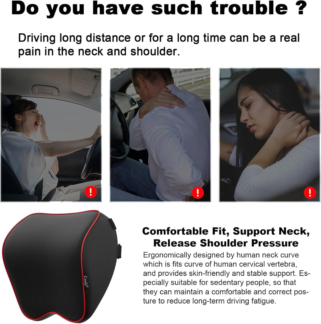 CrofyLLC Crofy 2 Pack Car Neck Pillow, Softness Car Headrest Pillow for Driving with Adjustable Strap, 100% Memory Foam and Breathable Remo…