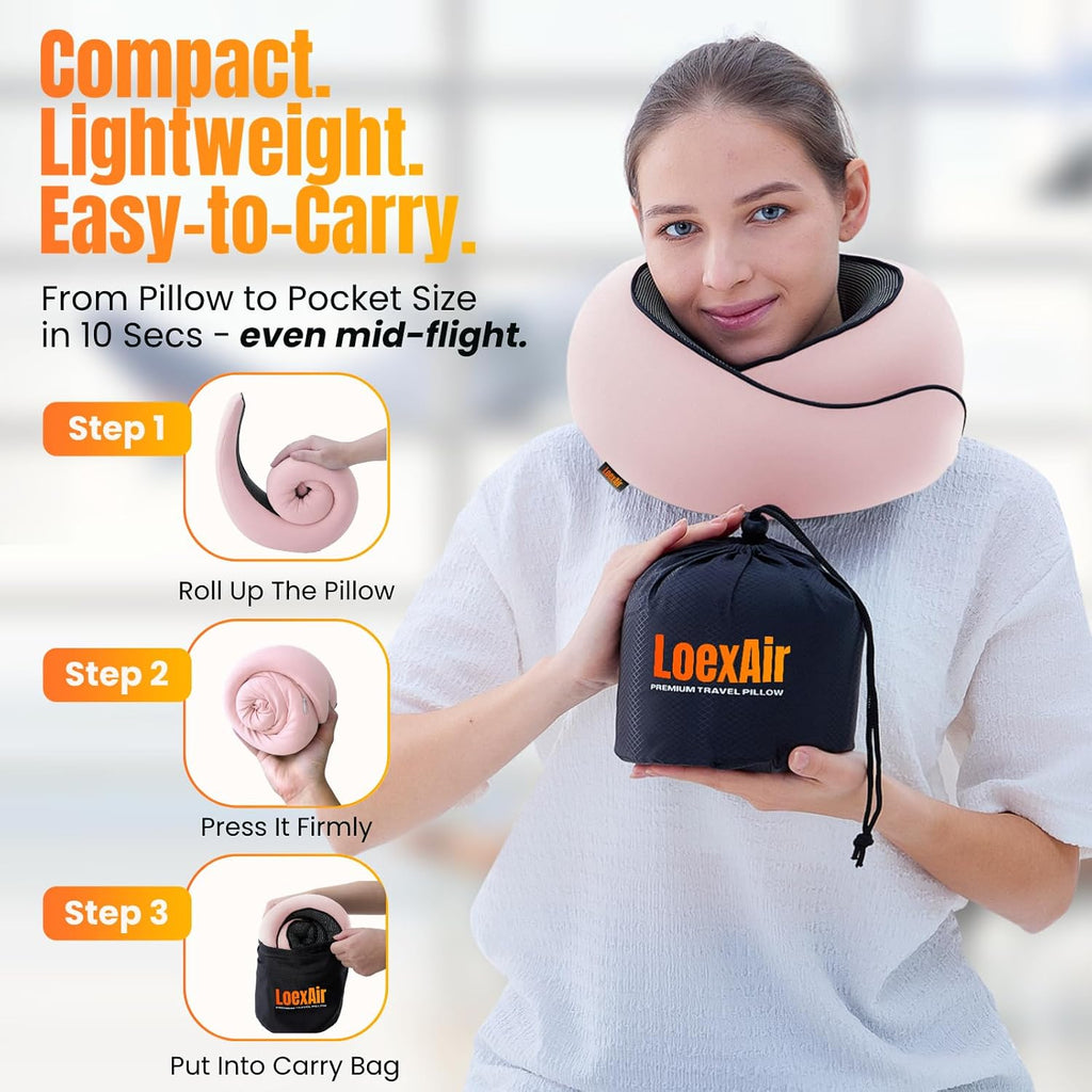 LOEXAIRTM Travel Pillow, Neck Pillow Travel for Airplane, Car - 100% Cotton Fabric & Memory Foam Plane Pillow, Lightweight & Easy-to-Carry…