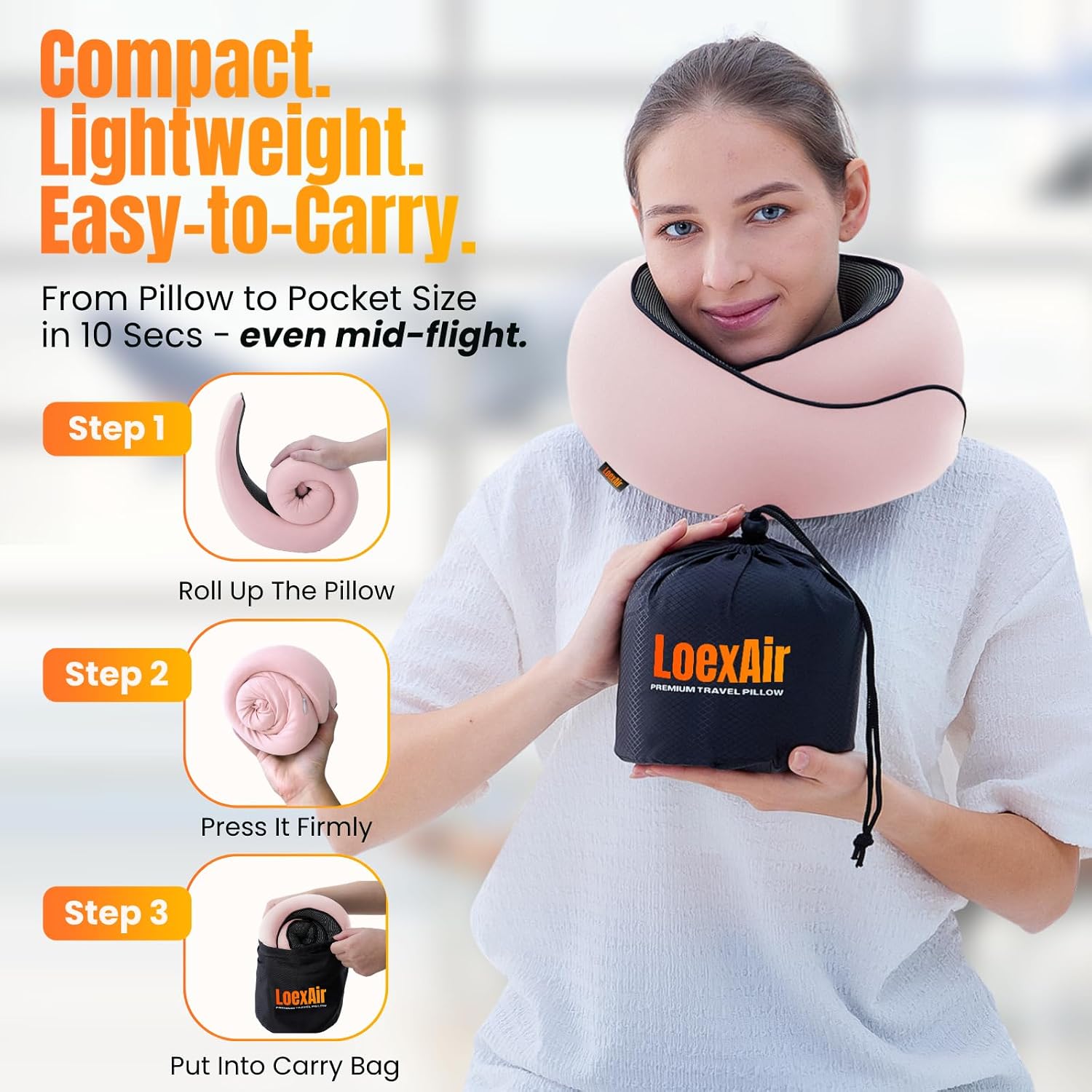 LOEXAIRTM Travel Pillow, Neck Pillow Travel for Airplane, Car - 100% Cotton Fabric & Memory Foam Plane Pillow, Lightweight & Easy-to-Carry…