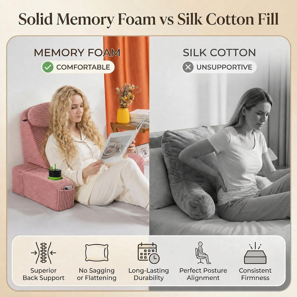 Asawesling Reading Pillow for Adults, Back Pillow for Bed Sitting Up, Backrest Pillow for Sitting in Bed, Detachable Arms with Built-in Cup…