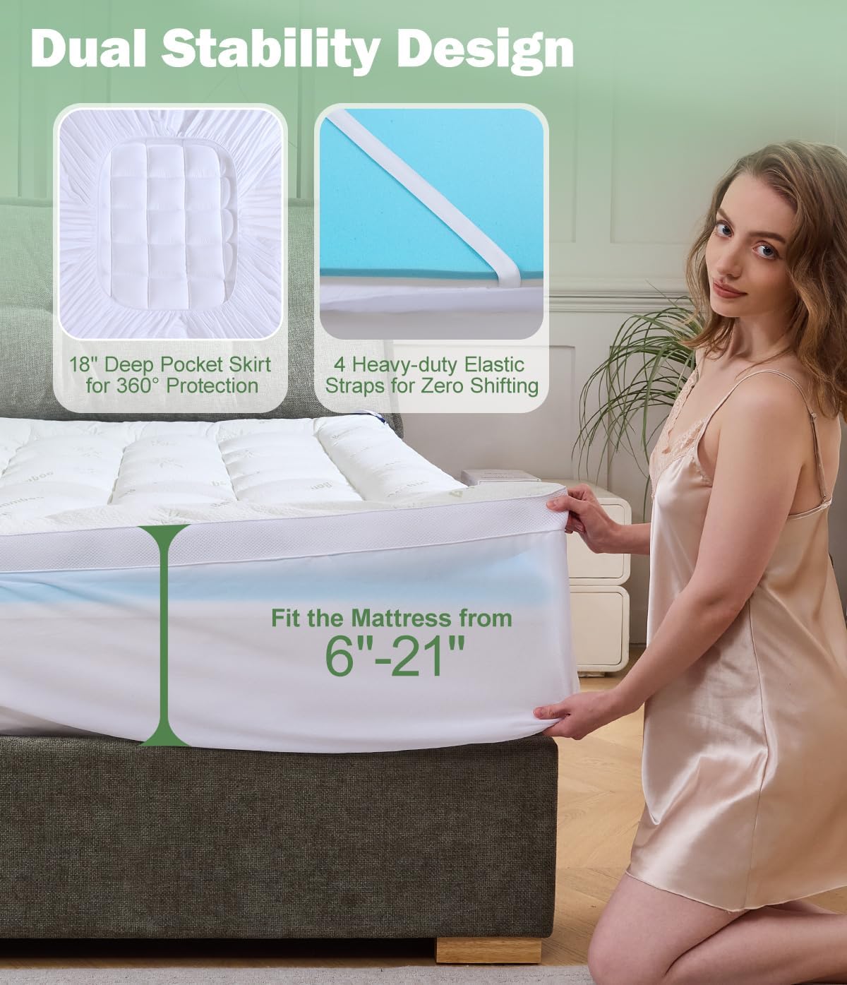 FrachoLLC Fracho 4 Inch Dual Layer Memory Foam Mattress Topper King, 2-in-1 Adjustable Design with 2" Bamboo Rayon Pillow Top & 2" Cooling…