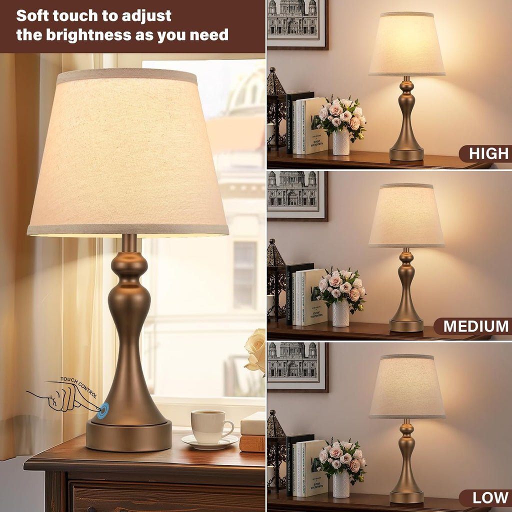 Seealle Touch Lamps for Nightstand - Bedside Lamps Set of 2, 3 Way Dimmable, USB C+A for Bedroom & End Tables (Brown&Oat)