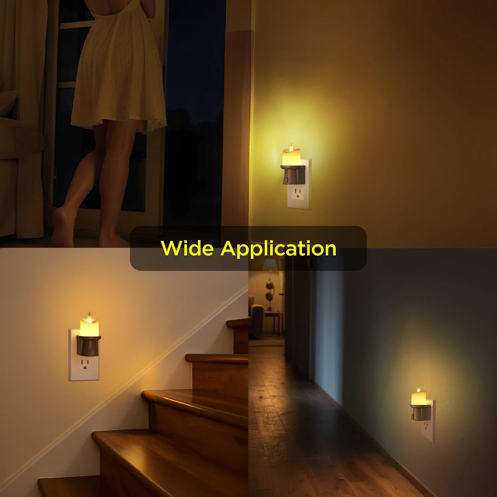 2-in-1 Plug in Night Light (2 Pack) - Dual Mode: Dusk to Dawn Sensor OR Remote Control with Timer - Dimmable Electric Candle Wall Sconce…