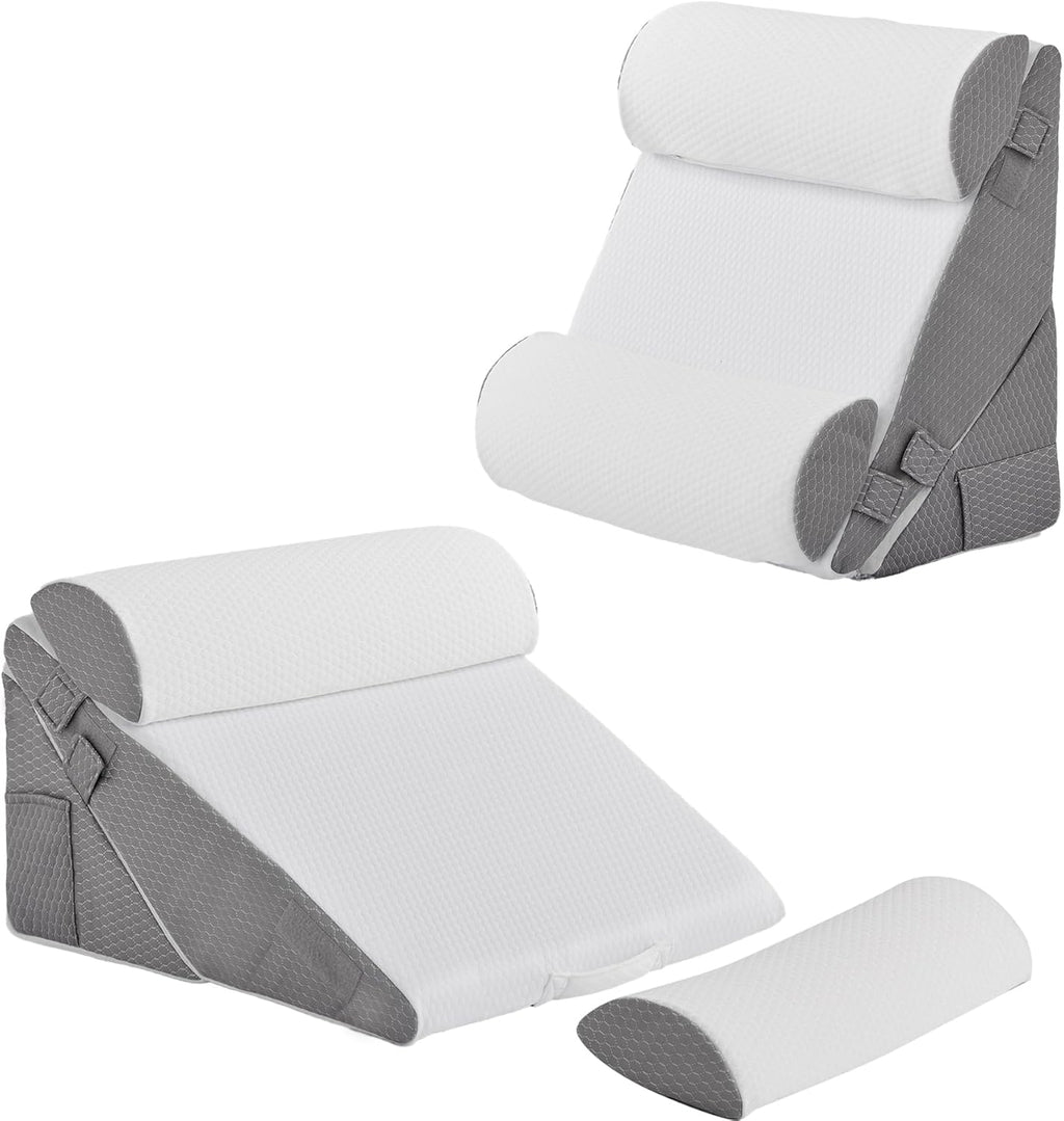 Bedluxe Adjustable 4pcs Bed Wedge Pillow Set, Memory Foam Wedge Pillows Post Surgery for Back, Neck, Leg, Pillow Wedge for Sleeping, Sitti…