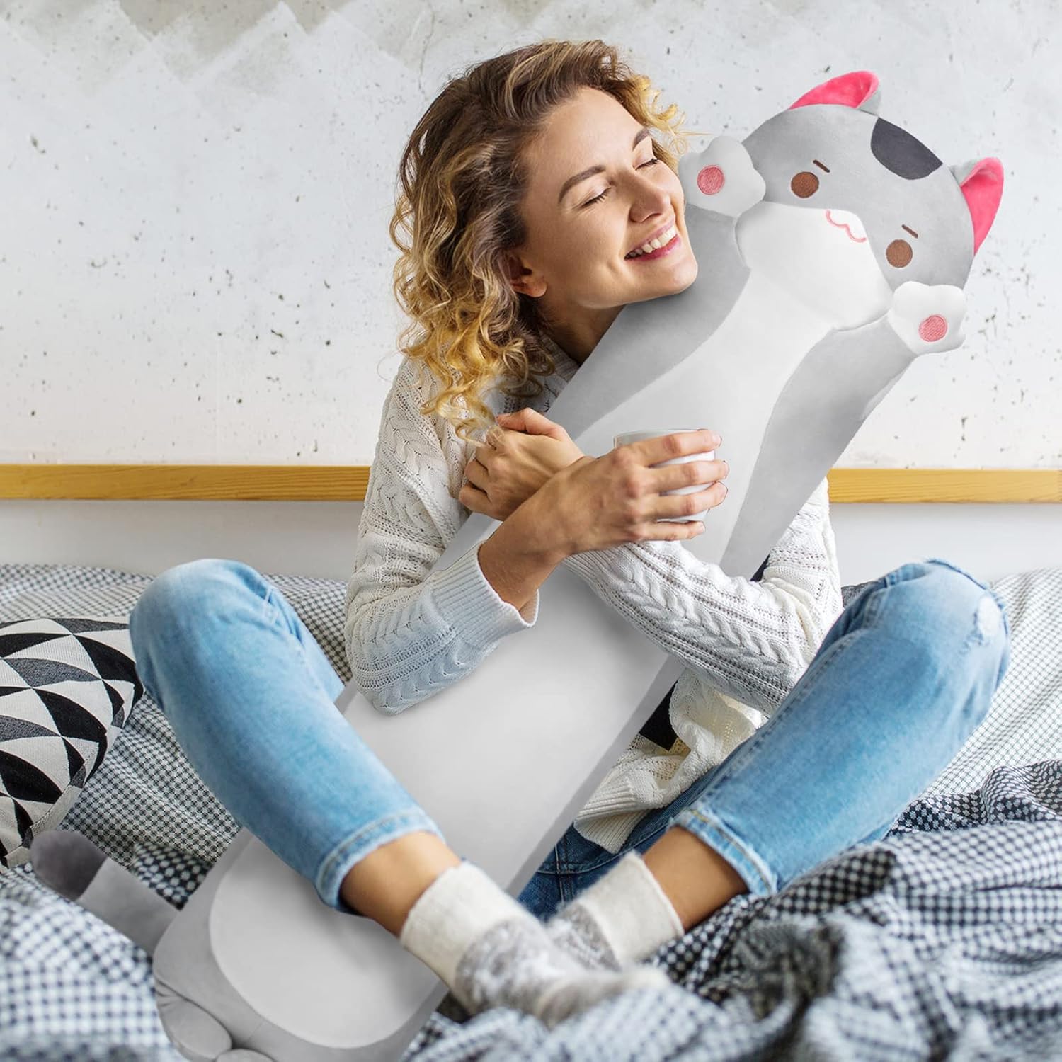 Mewaii Long Cat Plush Kids Body Pillow, 36 Inch Cute Gray Cat Stuffed Animals Soft Plushies, Kitten Kawaii Plush Throw Pillow Doll Toy…