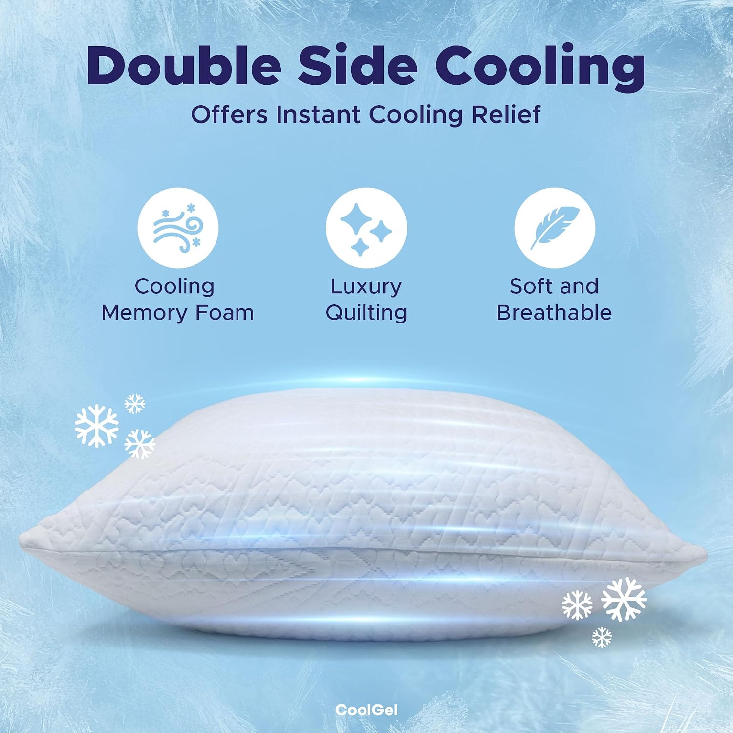 Coolgel Cooling Pillow Standard Size - Shredded Memory Foam Pillow with Double Sided Cooling Gel for Hot Sleepers, Breathable Washable Quil…