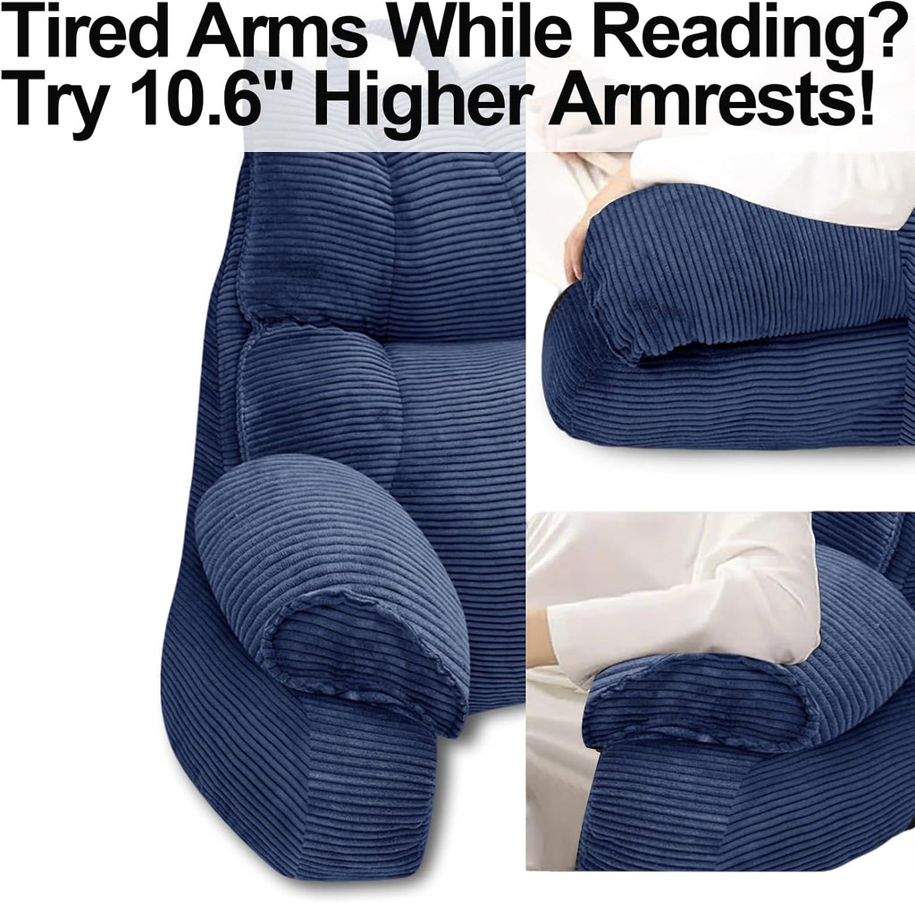RRPAHWTV Reading Pillow for Bed with High Arm Rests, Back Support Pillow for Sitting Up in Bed with Shredded Memory Foam for Reading, TV…
