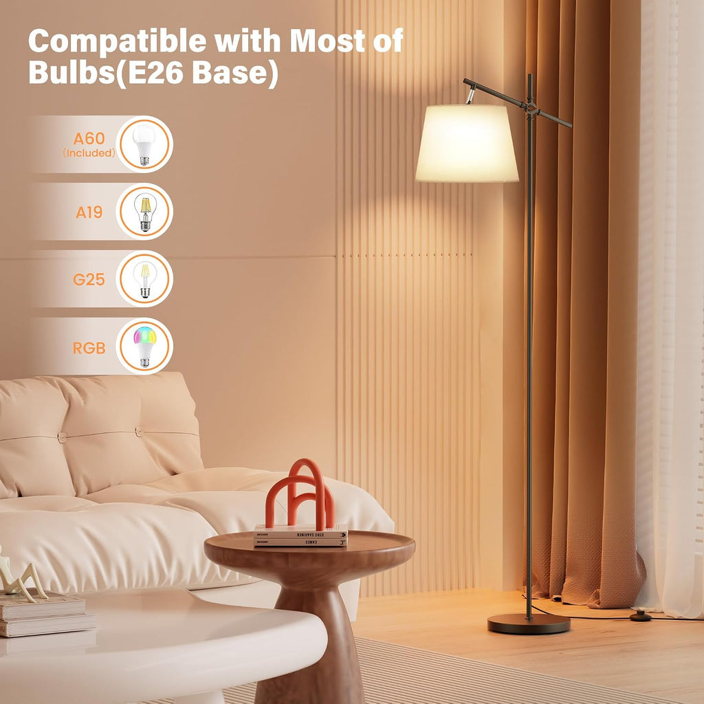 SIBRILLE Floor Lamp with Linen Shade, Dimmable Tall Standing Lamp with Remote Control & 3 Color Temperatures Bulb, Modern Swing Arm Floor…