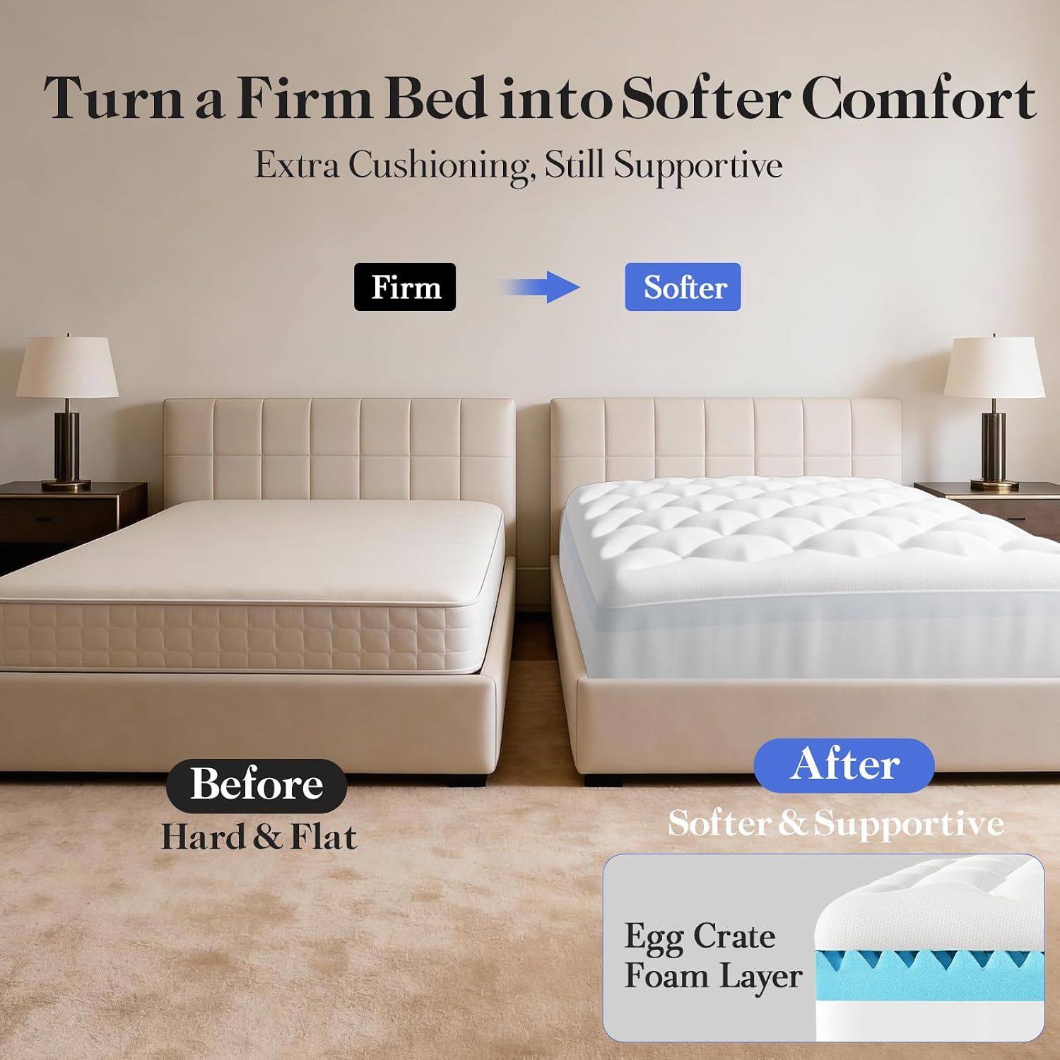 OhGeni Cooling 5 lnch King Size Dual Layer Mattress Topper, 3 Inch Egg Crate Gel Memory Foam, 2 Inch Breathable Pillow Top Pad, Bedroom Mat…