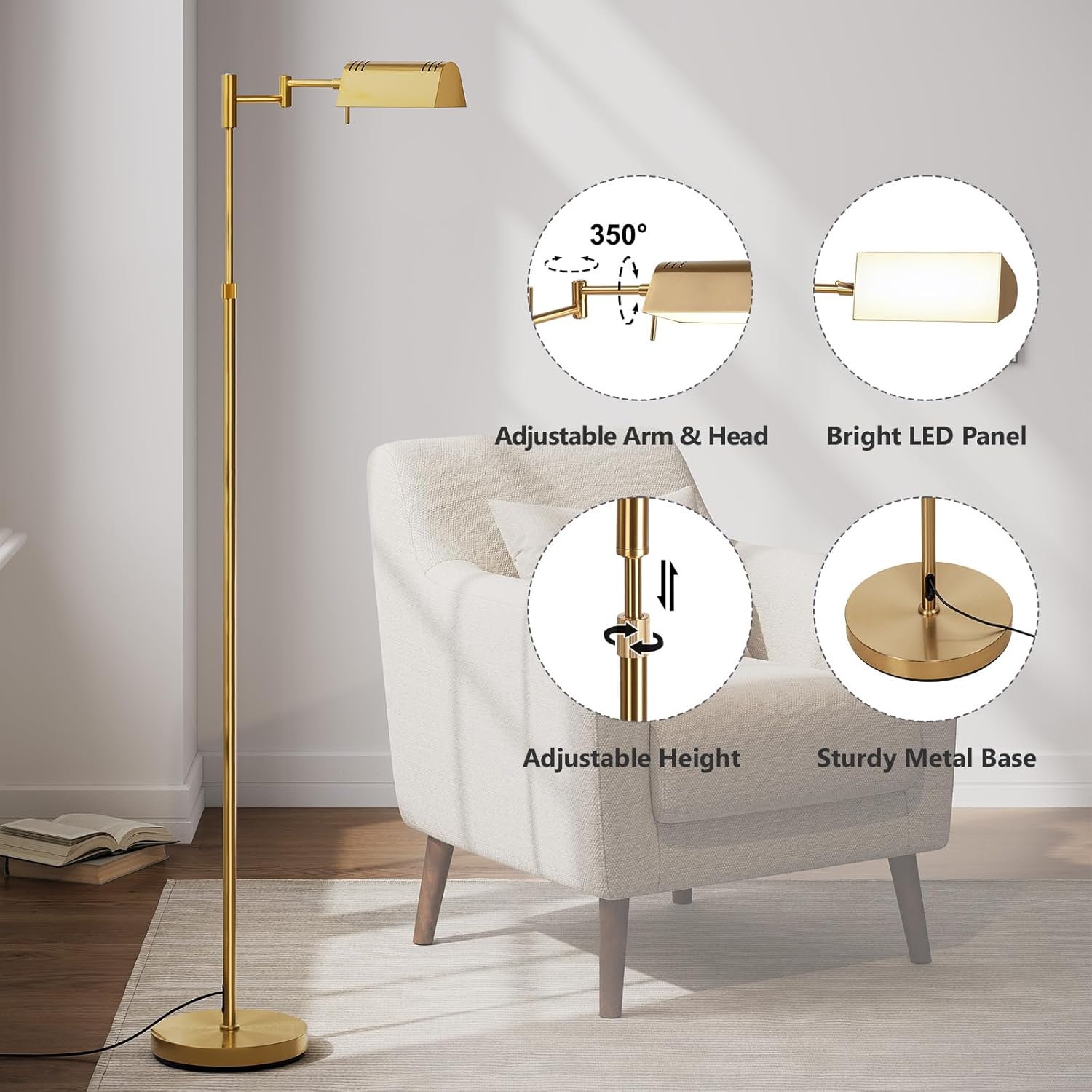 SUNMORY Dimmable LED Pharmacy Floor Lamp, 16W/1500LM Bright Reading Floor Lamp with Remote & Touch Control, 350°Swing Arm, Adjustable…