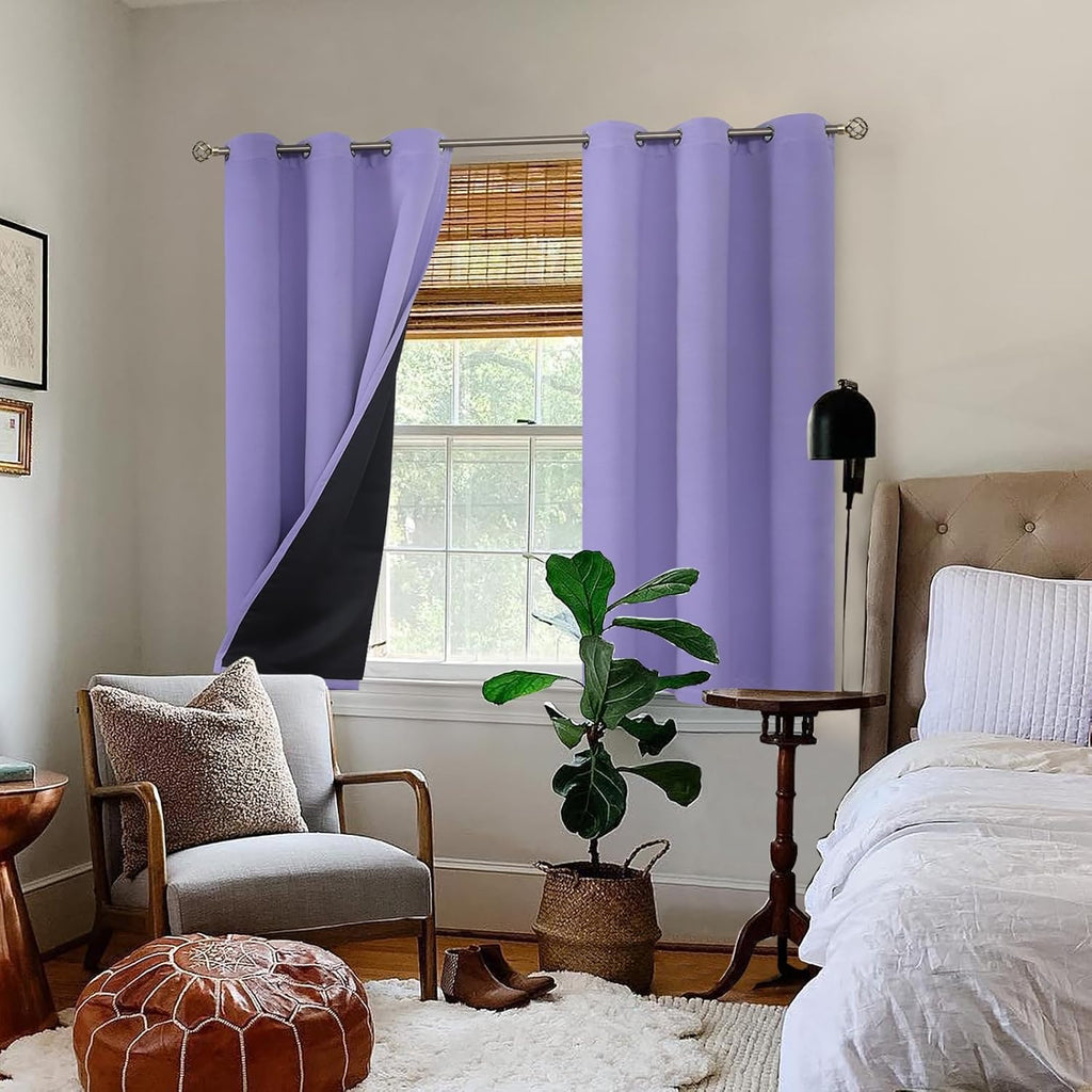 BGment Thermal Insulated 100% Blackout Curtains for Bedroom with Black Liner, Double Layer Full Room Darkening Noise Reducing Grommet Curta…
