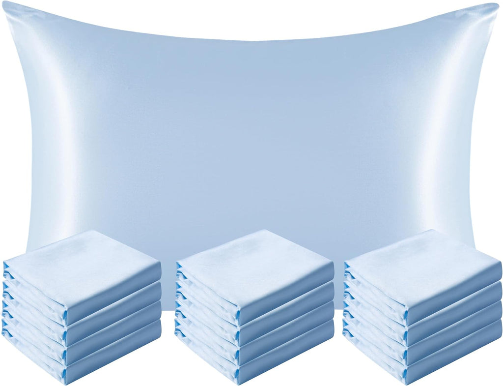 Ntbay 12 Pack Satin Standard Pillowcases for Hair and Skin, Luxurious and Silky Pillow Cases with Envelope Closure, 20 x 26 Inches, Aqua 12…
