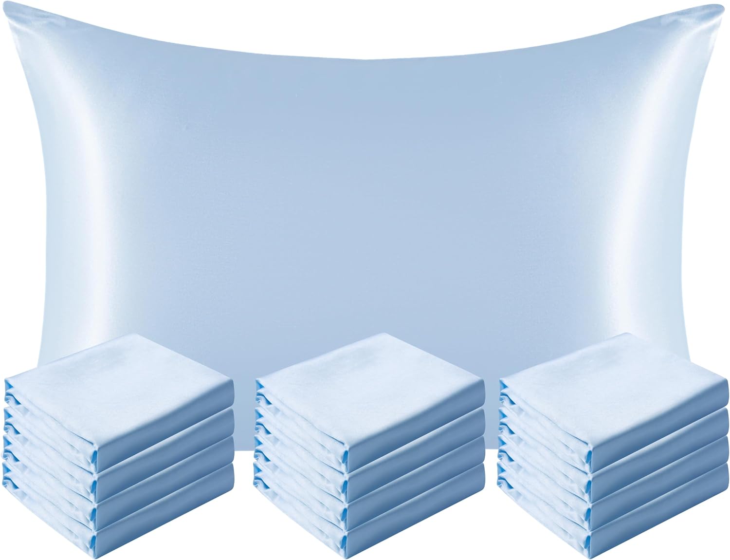 Ntbay 12 Pack Satin Standard Pillowcases for Hair and Skin, Luxurious and Silky Pillow Cases with Envelope Closure, 20 x 26 Inches, Aqua 12…