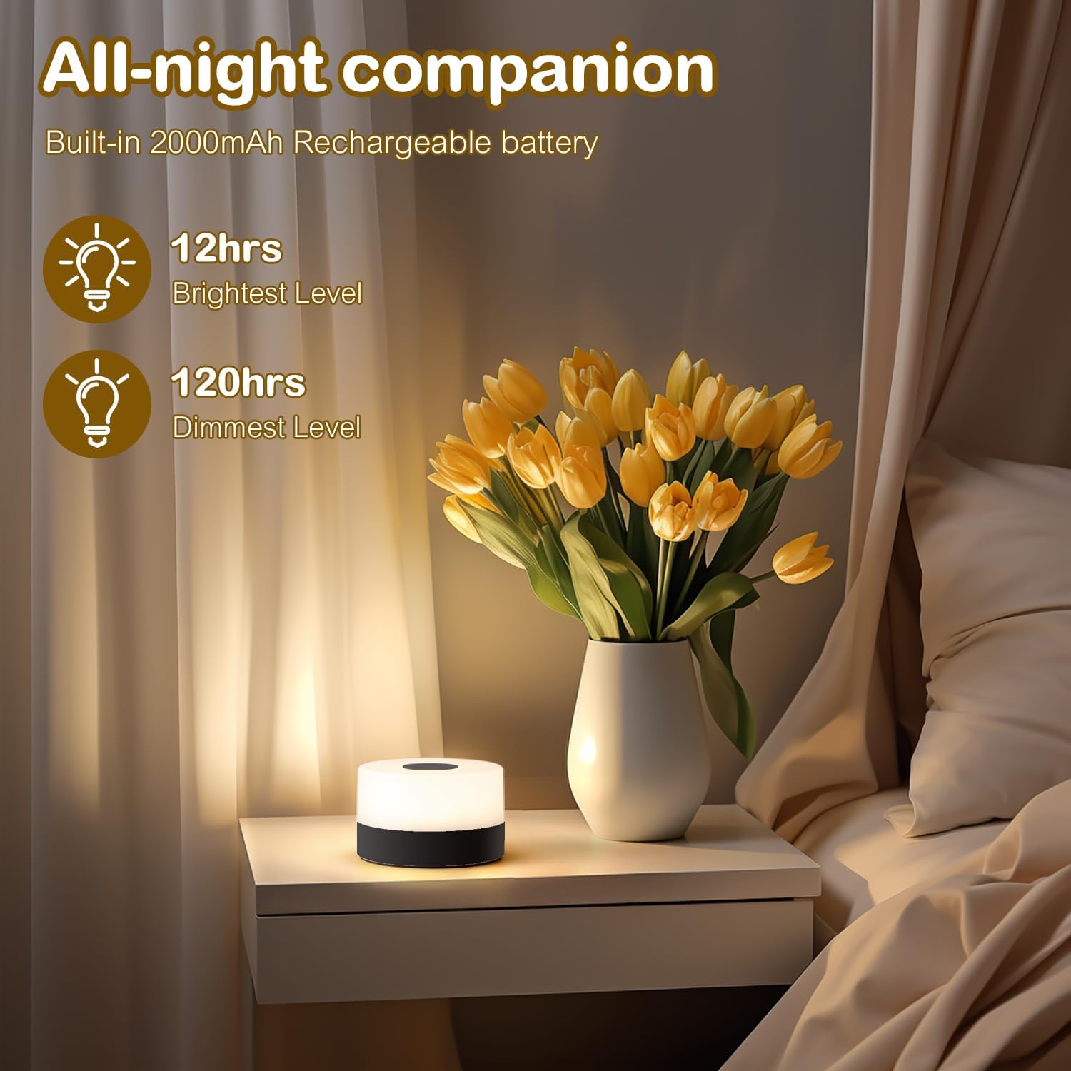 JUSHENG Nursery Night Light for Baby, Battery Powered LED Portable Light Dimmable Touch Night Light with 3CCT Function, Bedside Lamp for…