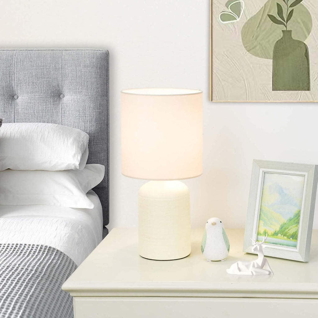 Maye Small Ceramic Table Lamp for Living Room and Bedroom, Modern Kids Night Table Lamp, Φ6.3×H13IN, Bulb Excluded, Milk Curry (Cream)