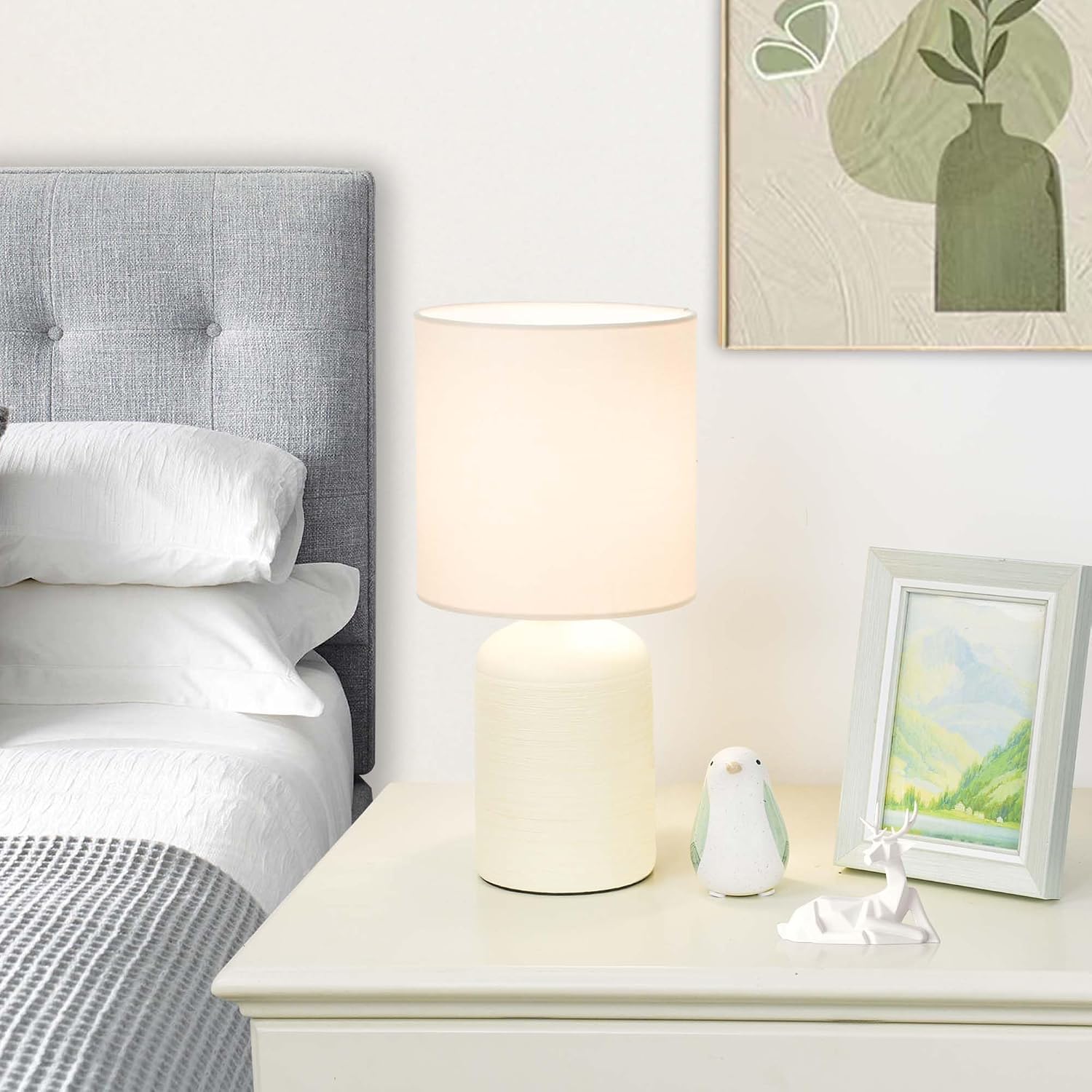 Maye Small Ceramic Table Lamp for Living Room and Bedroom, Modern Kids Night Table Lamp, Φ6.3×H13IN, Bulb Excluded, Milk Curry (Cream)
