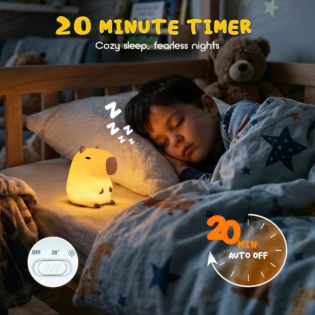 UNEEDE Cute Capybara Night Light, Novelty Animal Silicone Nursery Night Light Rechargeable Table Bedside Lamp with Touch Sensor for…