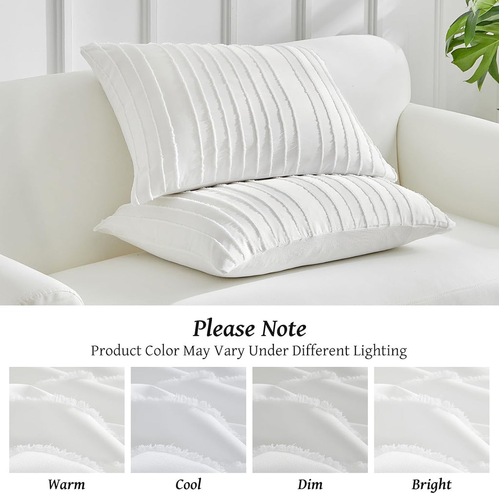 Warmdern White Striped Pillow Covers Queen Pillow Cases Soft Microfiber Stripe Pillow Cases Set of 2 Boho Tufted Stripes Textured Pillowcas…