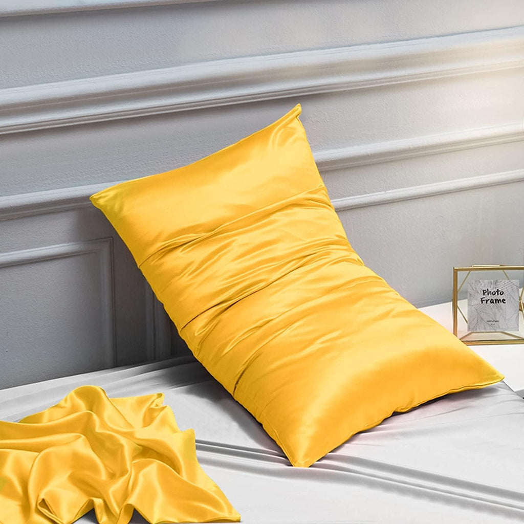 Ntbay 12 Pack Satin King Pillowcases for Hair and Skin, Luxurious and Silky Pillow Cases with Envelope Closure, 20 x 36 Inches, Yellow 12 P…
