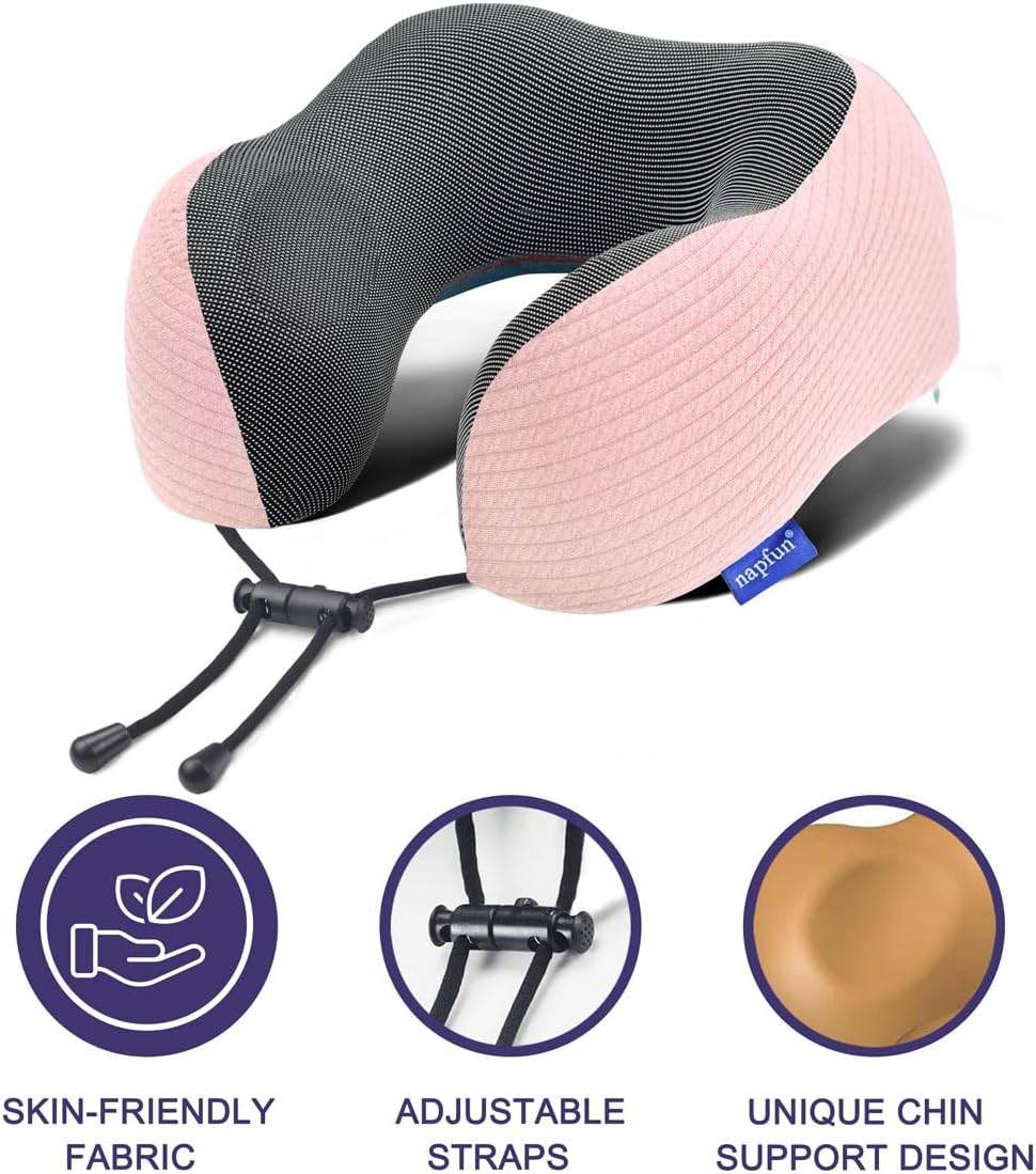 napfun Neck Pillow for Travel with Travel Pouch, Sleep Mask & Earplugs, Memory Foam Airplane Pillow for Headrest Sleep with Eyeshades…