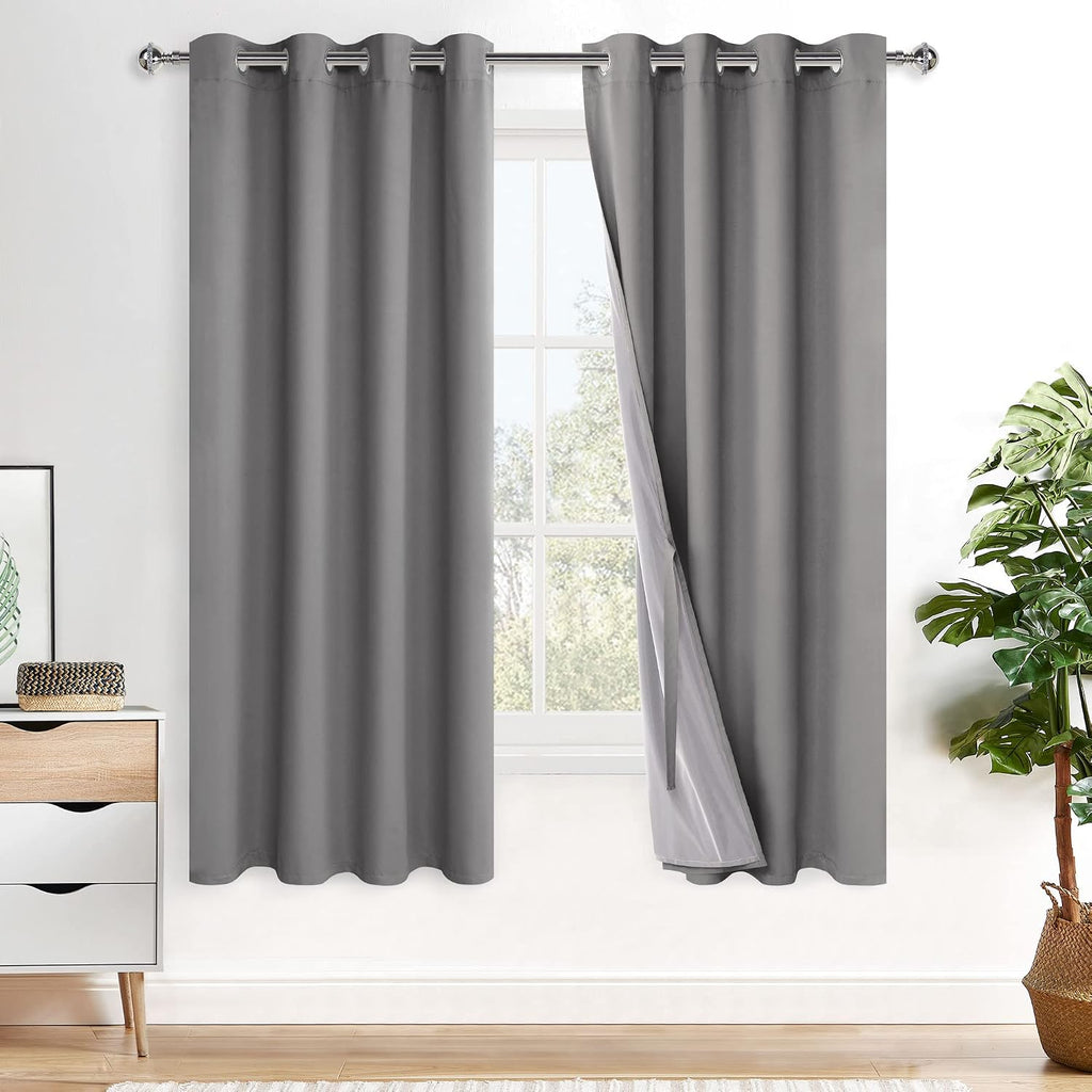 Xwzo Total Blackout Curtains 63 Inches Long - Double Layer Full Room Darkening & Energy Efficiency Grommet Window Panels with Tiebacks for…