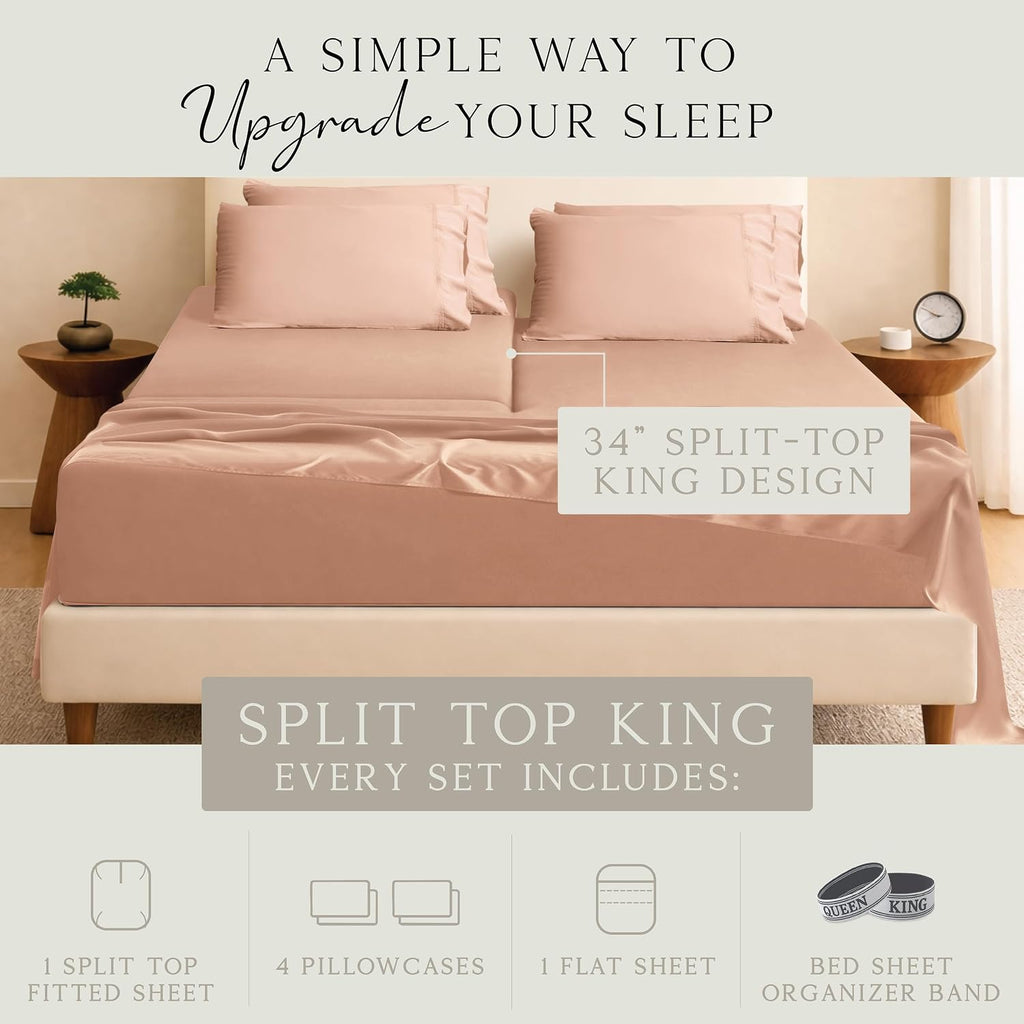 KARISSA MAE 6 Piece Pure Viscose from Bamboo 34" Split Top King Size Sheet Set | 100% FSC Certified | Luxuriously Soft | Cooling | 18"…