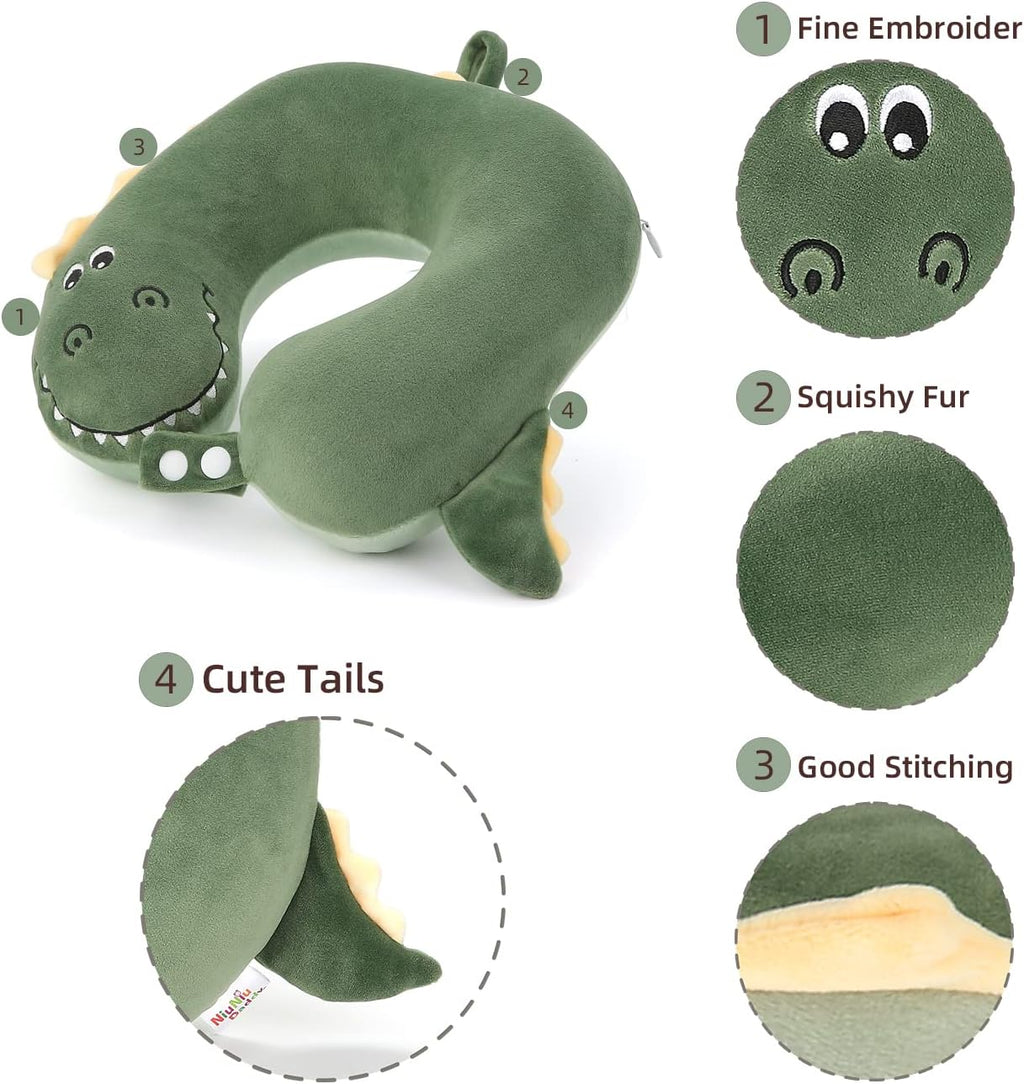 NiuniuDaddy Niuniu Daddy Crocodile Kids Travel Neck Pillows for 3-8 Years Old, Soft Memory Foam Neck Support Pillows for Airplane, Car Seat…