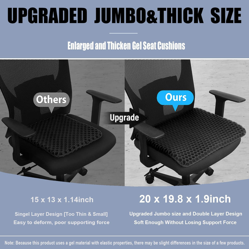 Helishy 20" Gel Seat Cushion for Long Sitting(Jumbo&Thick) – Office Chair Cushion – Wheelchair Cushions for Pressure Sores – Non-Slip Desk…
