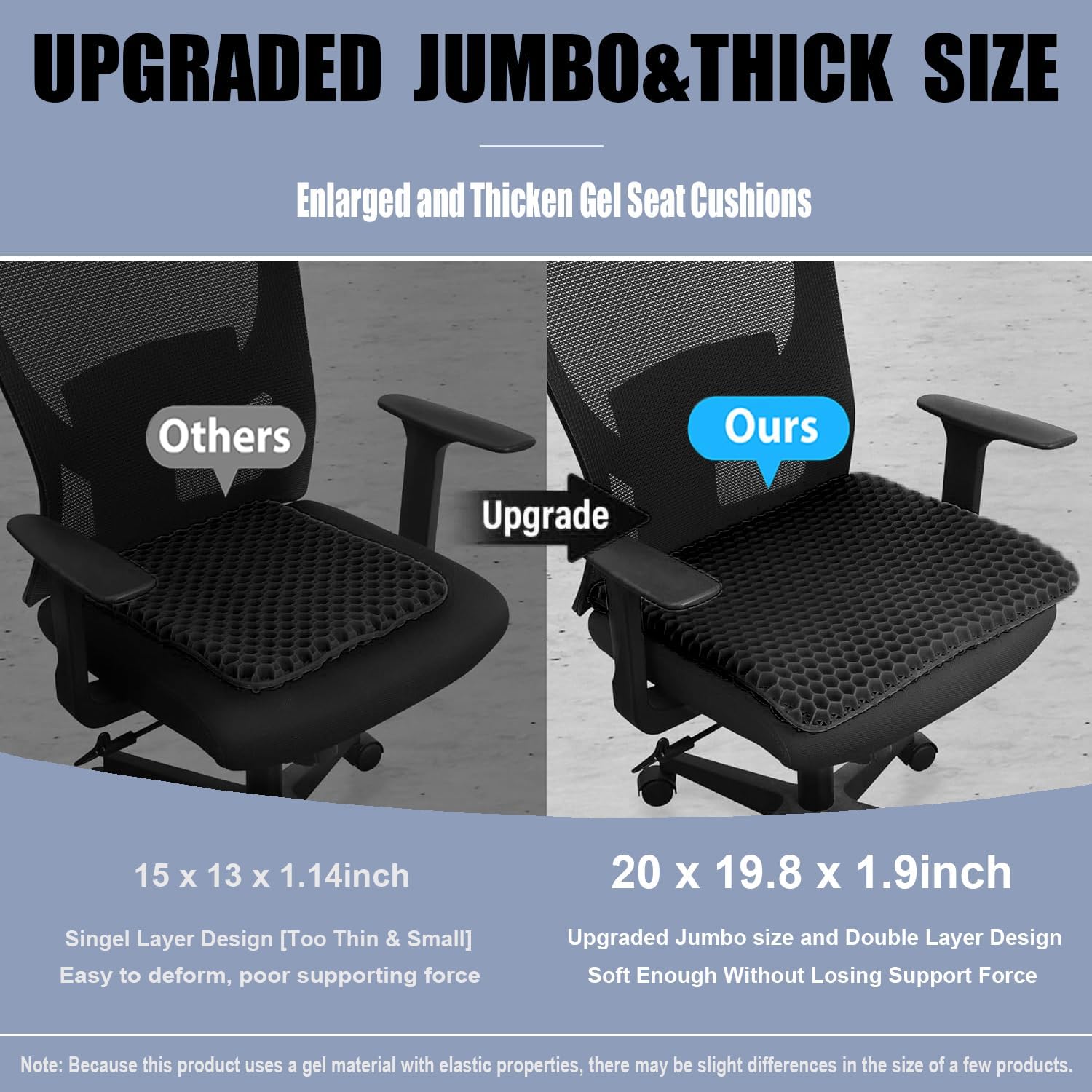 Helishy 20" Gel Seat Cushion for Long Sitting(Jumbo&Thick) – Office Chair Cushion – Wheelchair Cushions for Pressure Sores – Non-Slip Desk…