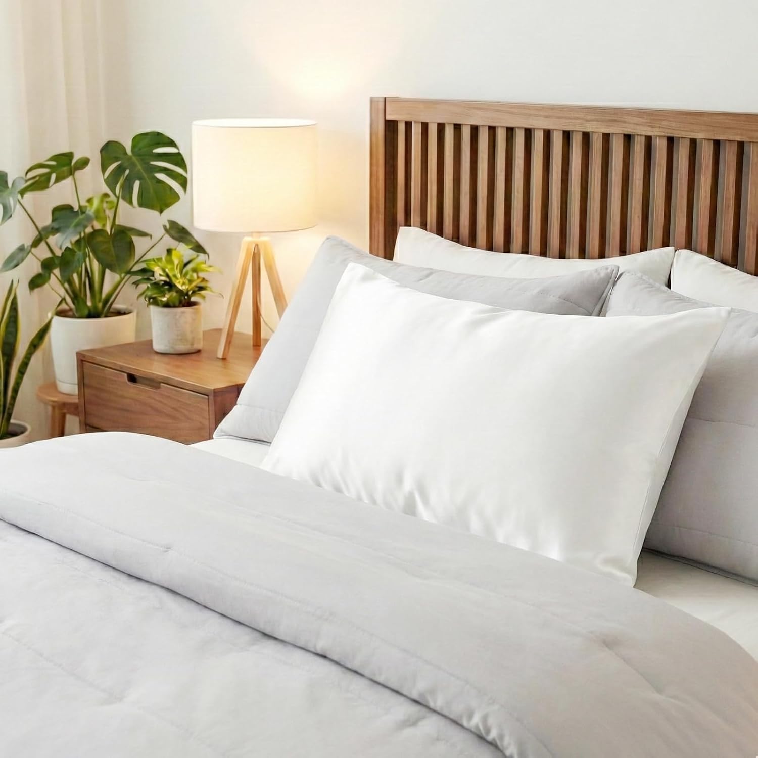 QJFabricCO Q&J Fabric Co. 2 Pack Satin Pillowcase Silk Like Pillow Cases 20x30 inch White Cooling Pillow Cases with Envelope Closure for Ha…