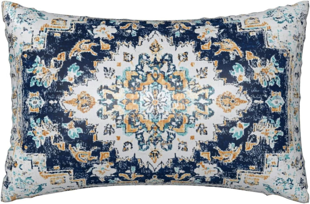 Imitation Silk Pillowcase for Hair and Skin Boho Dark Blue Ethnic Carpet 1 Pack Satin Queen Pillowcase with Hidden Zipper Cooling Pillow…